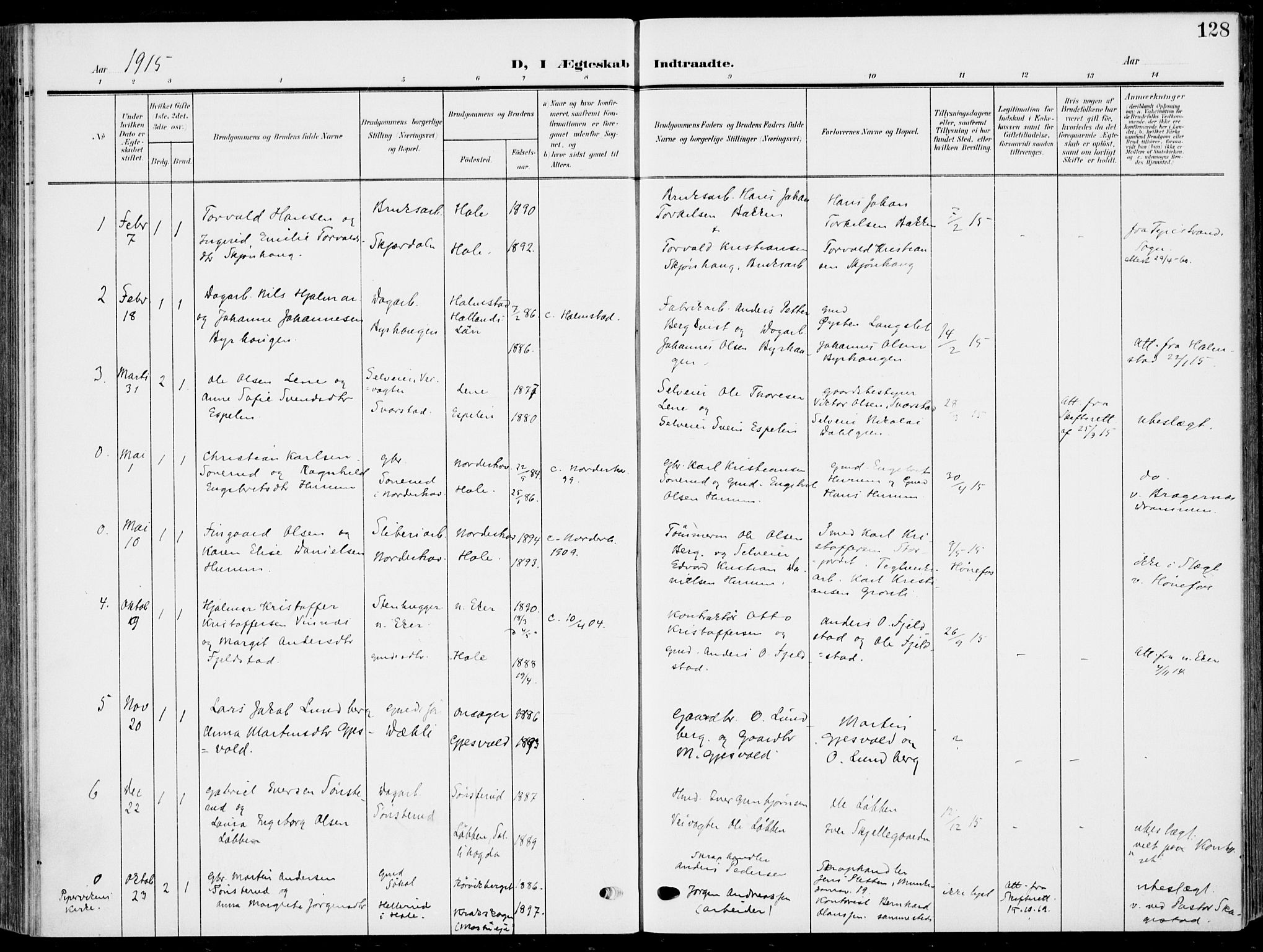 Hole kirkebøker, SAKO/A-228/F/Fa/L0010: Parish register (official) no. I 10, 1907-1917, p. 128
