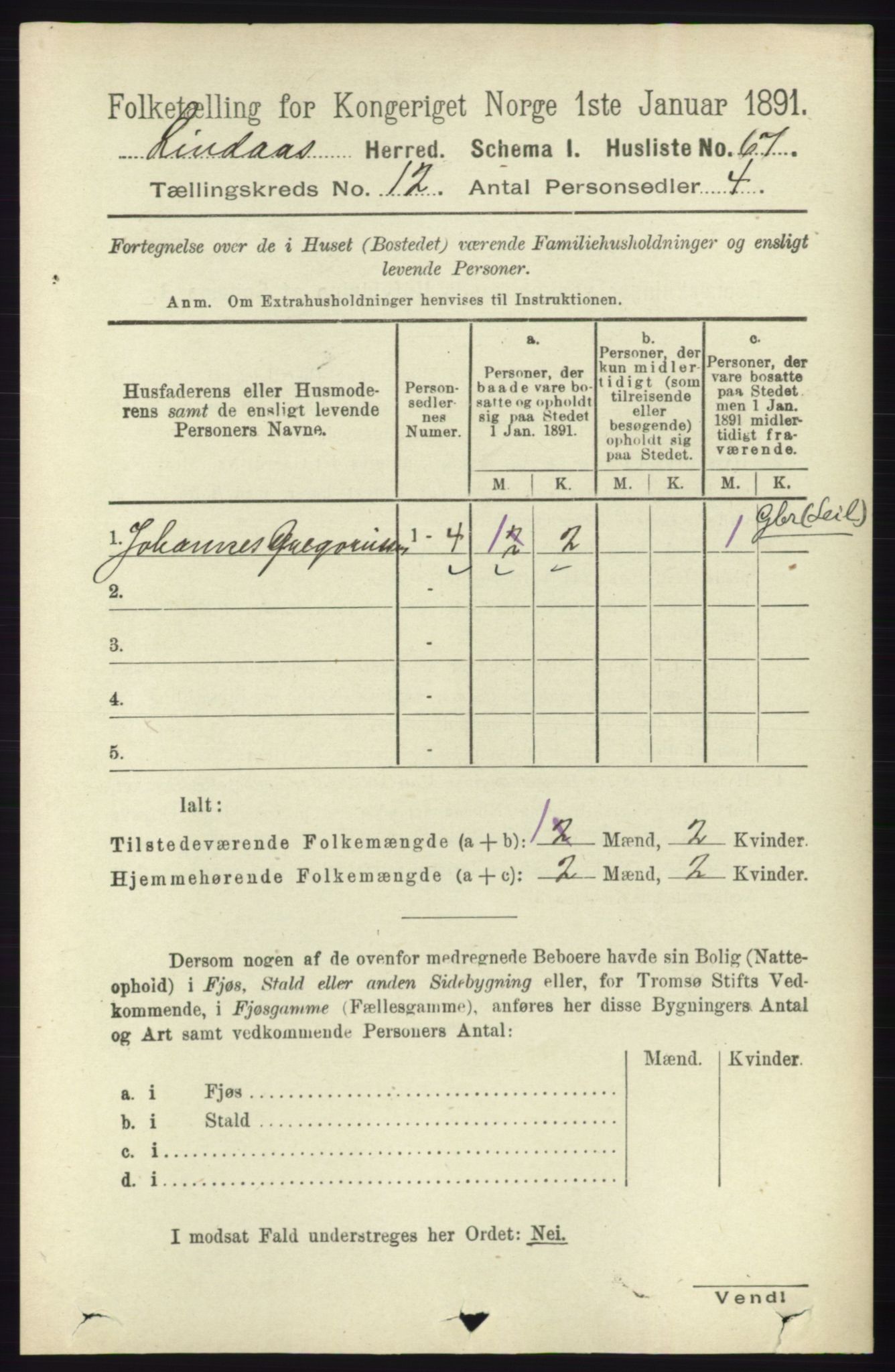 RA, 1891 census for 1263 Lindås, 1891, p. 4034