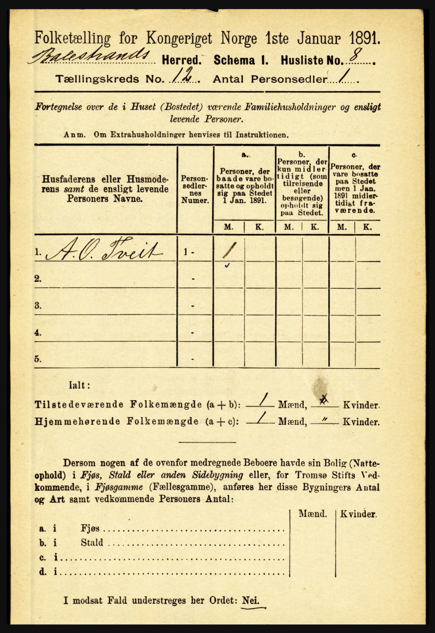 RA, 1891 census for 1418 Balestrand, 1891, p. 2780