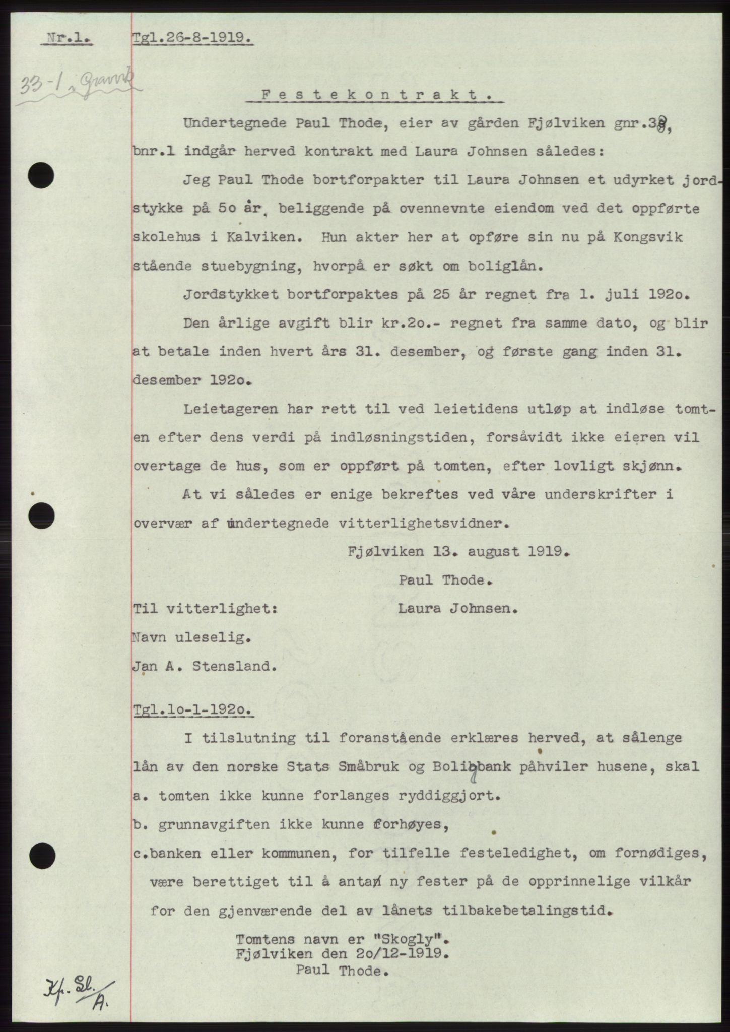 Namdal sorenskriveri, SAT/A-4133/1/2/2C: Mortgage book no. -, 1916-1921, Deed date: 26.08.1919