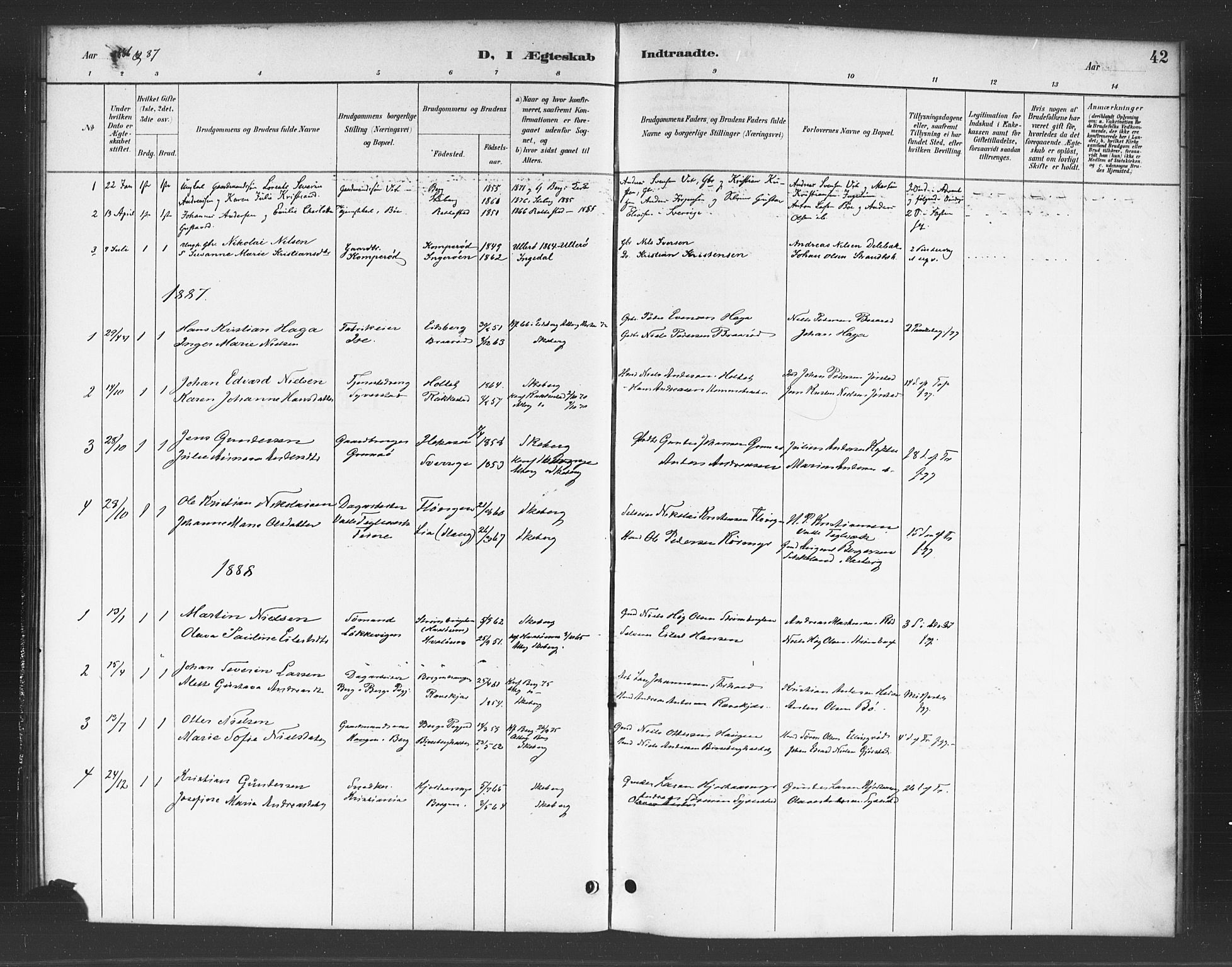 Skjeberg prestekontor Kirkebøker, SAO/A-10923/F/Fc/L0001: Parish register (official) no. III 1, 1886-1897, p. 42