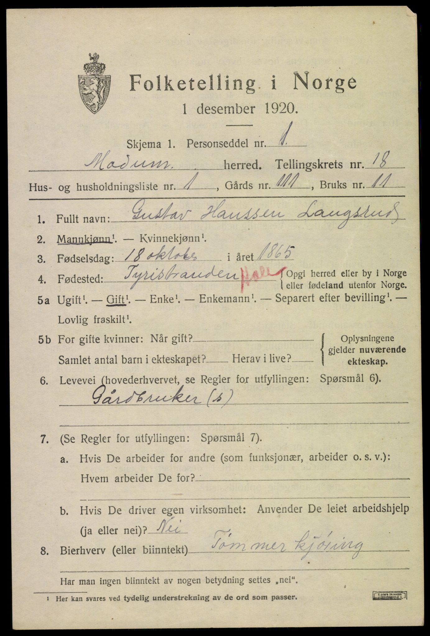 SAKO, 1920 census for Modum, 1920, p. 21003