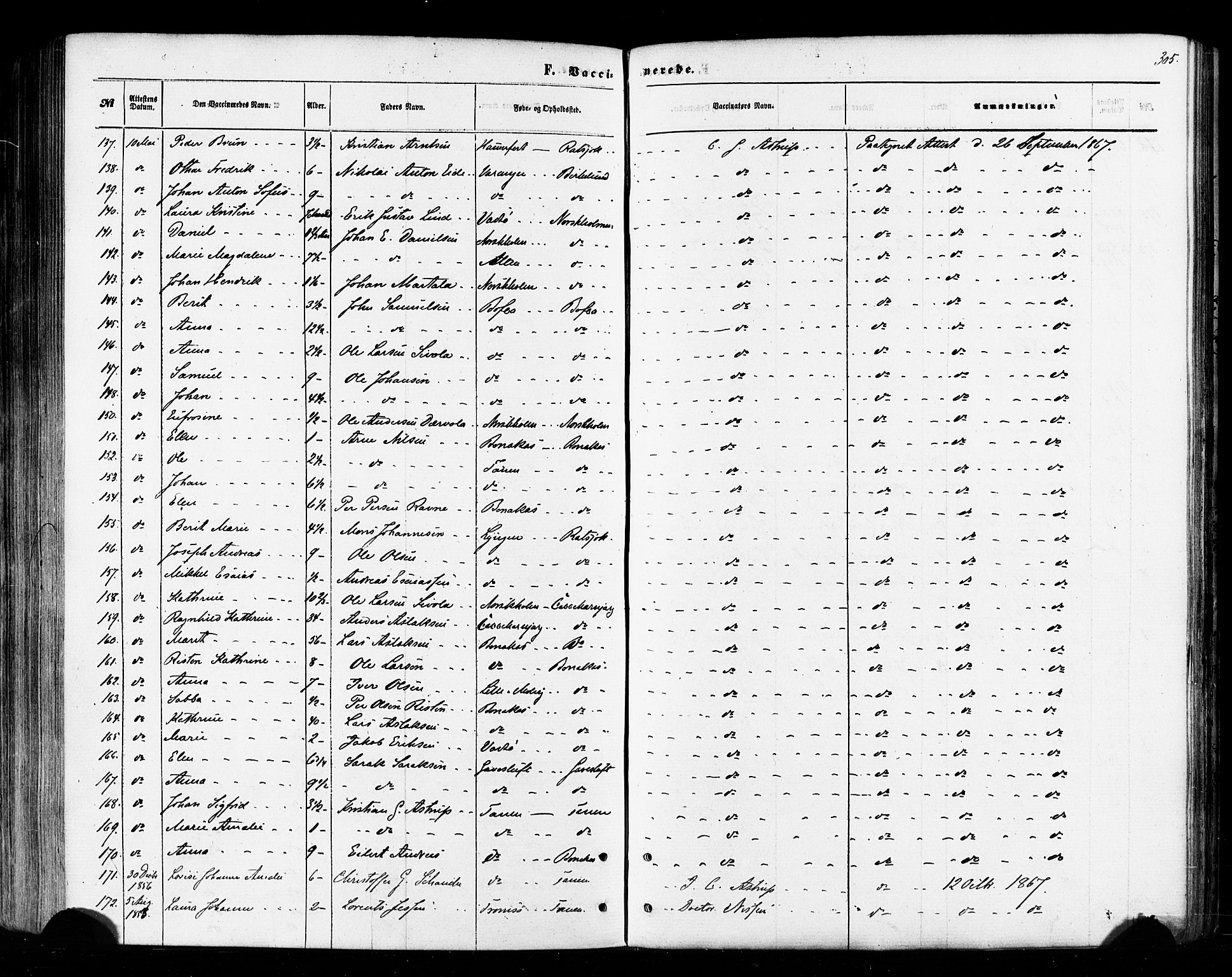 Tana sokneprestkontor, AV/SATØ-S-1334/H/Ha/L0002kirke: Parish register (official) no. 2 /1, 1861-1877, p. 305