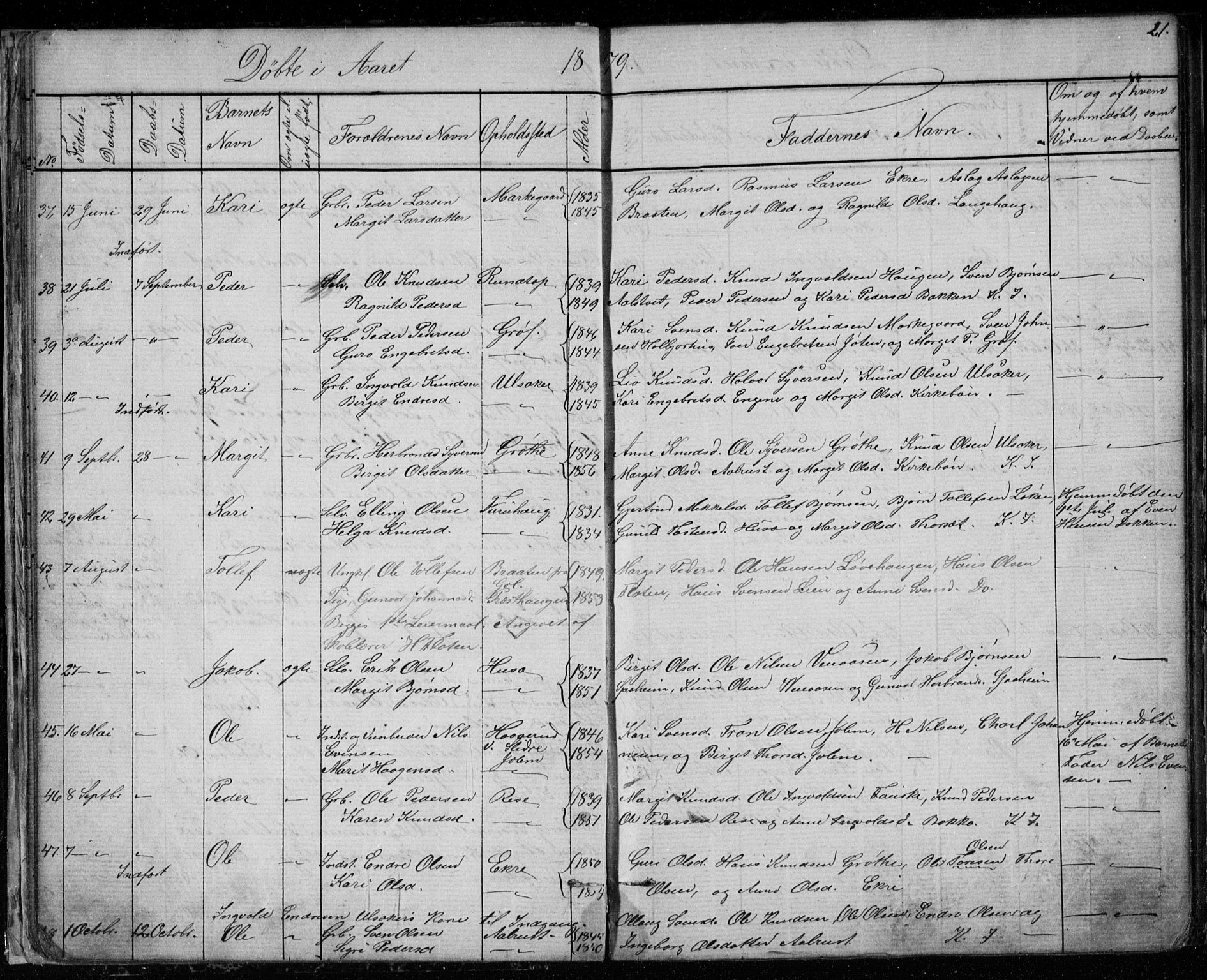 Gol kirkebøker, AV/SAKO-A-226/G/Gb/L0005: Parish register (copy) no. II 5, 1875-1891, p. 21