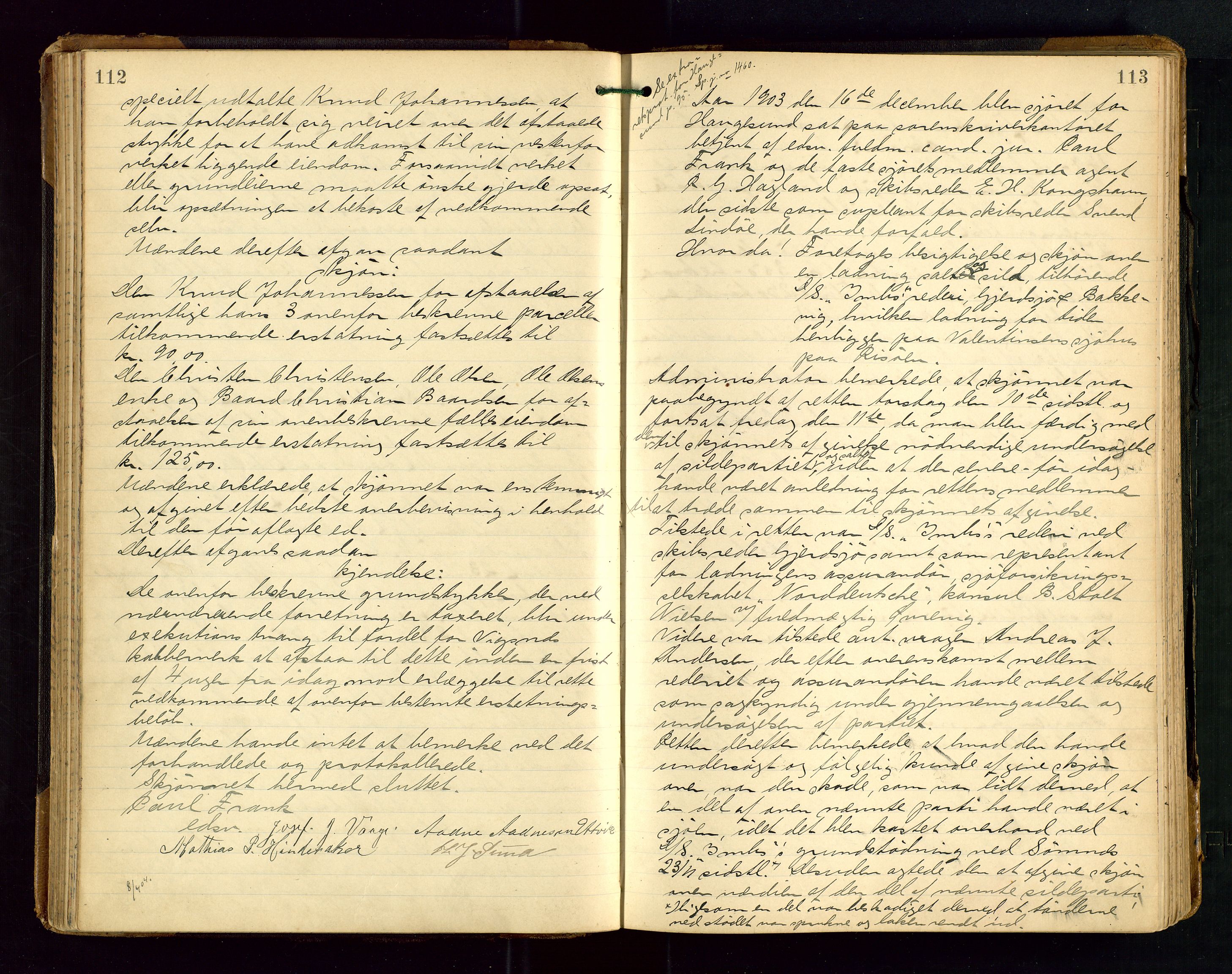 Karmsund sorenskriveri, AV/SAST-A-100311/01/I/IA/IABD/L0006: EKSTRARETTSPROTOKOLL, 1901-1911, p. 112-113