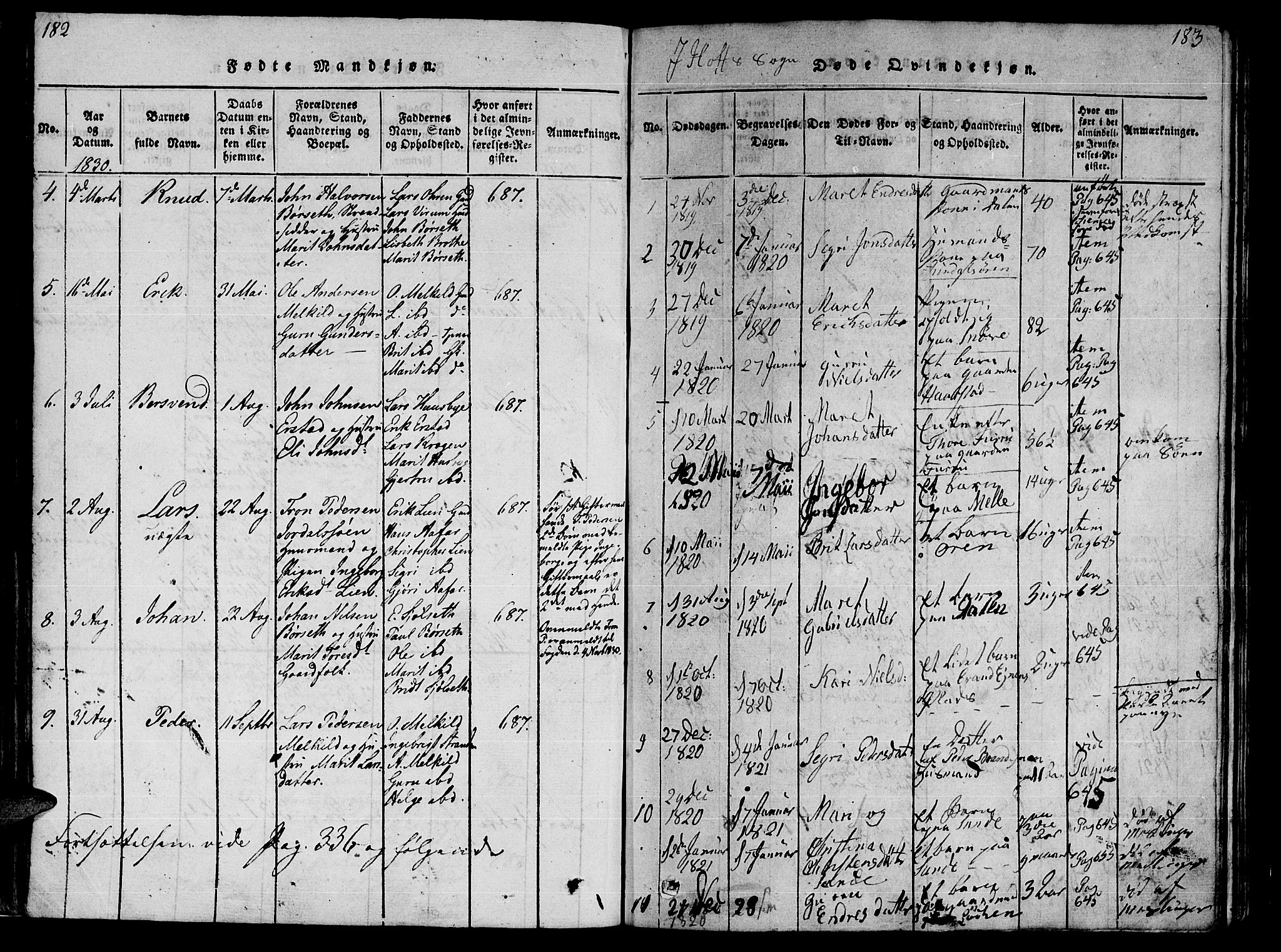Ministerialprotokoller, klokkerbøker og fødselsregistre - Møre og Romsdal, SAT/A-1454/590/L1009: Parish register (official) no. 590A03 /1, 1819-1832, p. 182-183