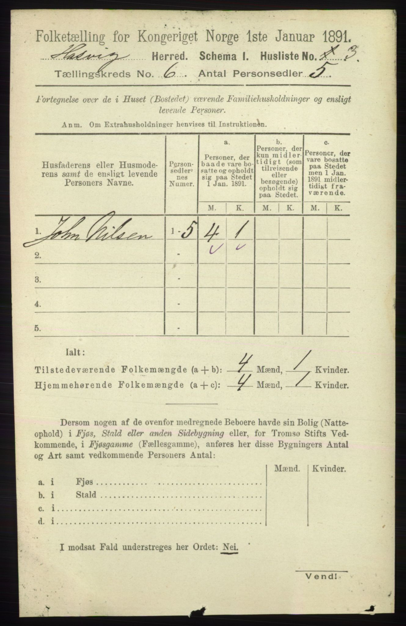 RA, 1891 census for 2015 Hasvik, 1891, p. 857