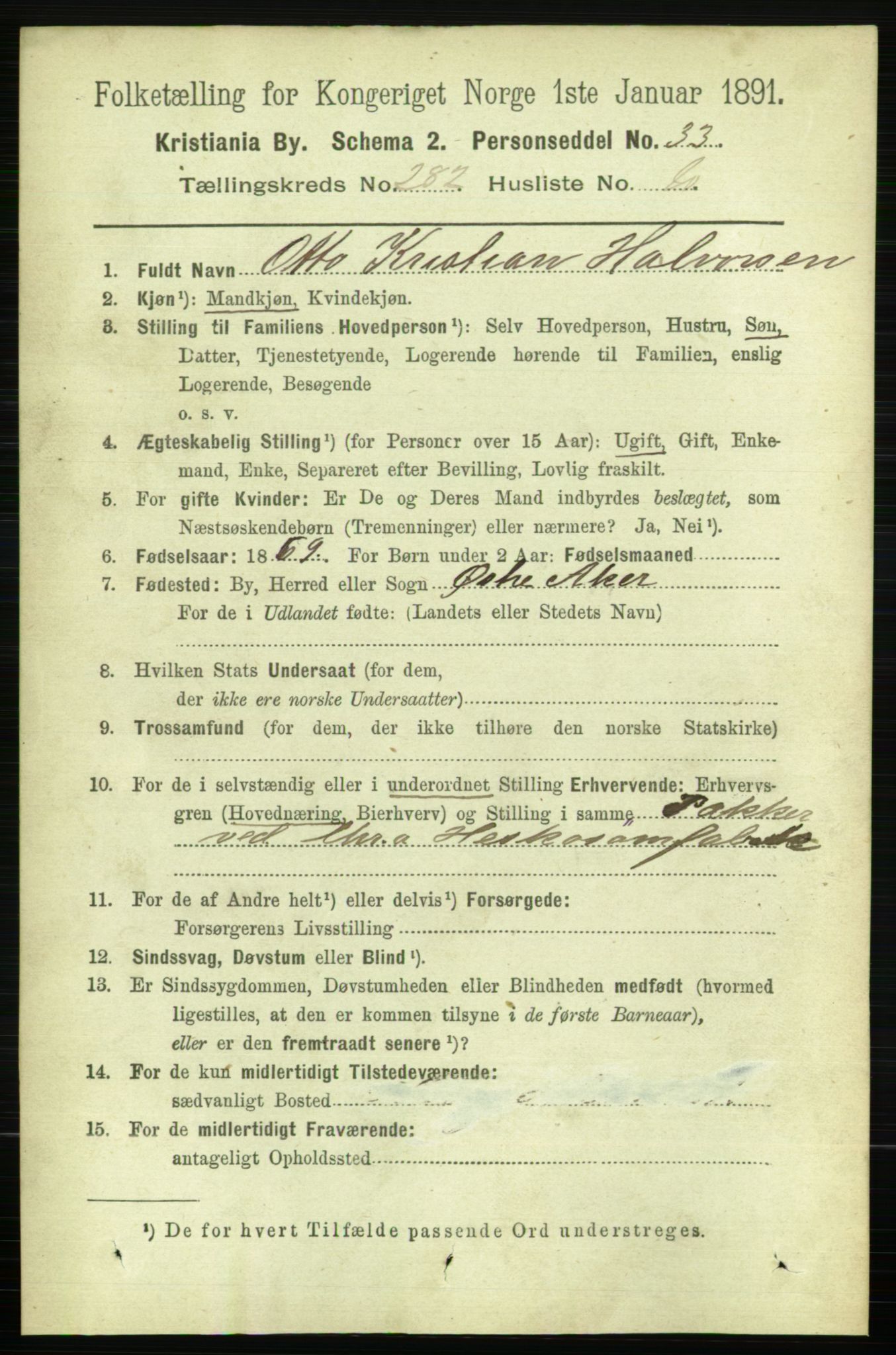 RA, 1891 census for 0301 Kristiania, 1891, p. 171915