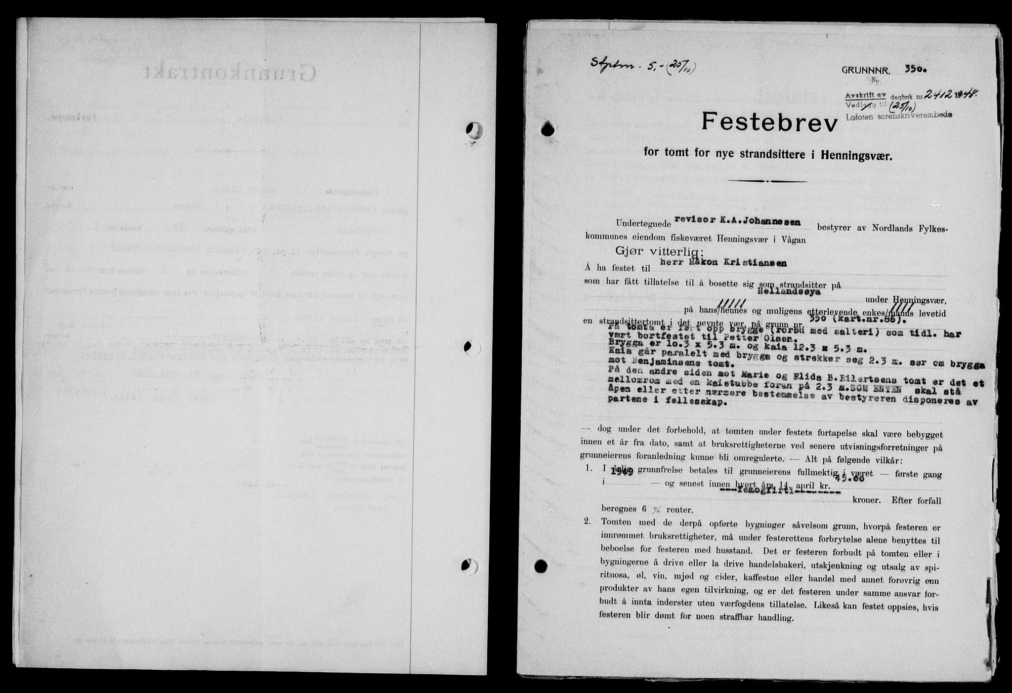 Lofoten sorenskriveri, AV/SAT-A-0017/1/2/2C/L0019a: Mortgage book no. 19a, 1948-1948, Diary no: : 2412/1948