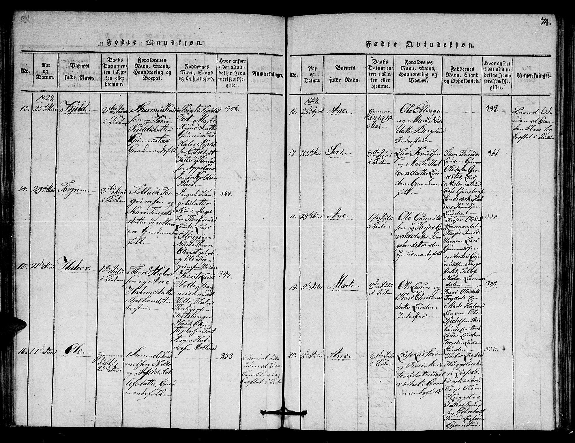 Gjerstad sokneprestkontor, AV/SAK-1111-0014/F/Fa/Faa/L0004: Parish register (official) no. A 4, 1816-1829, p. 74