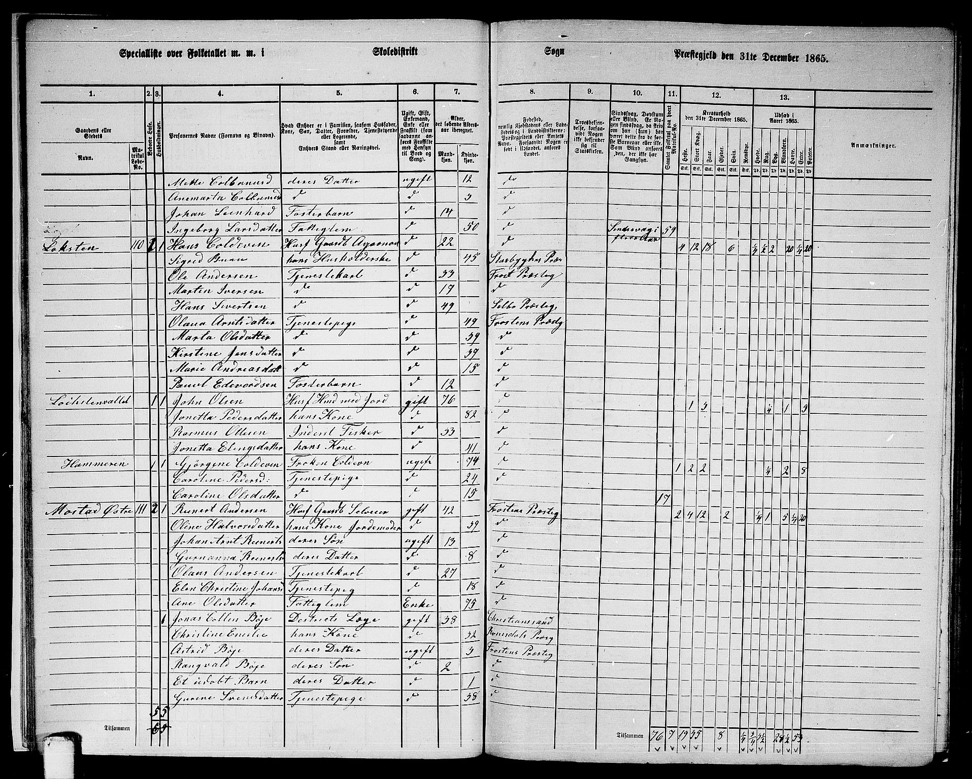 RA, 1865 census for Frosta, 1865, p. 20