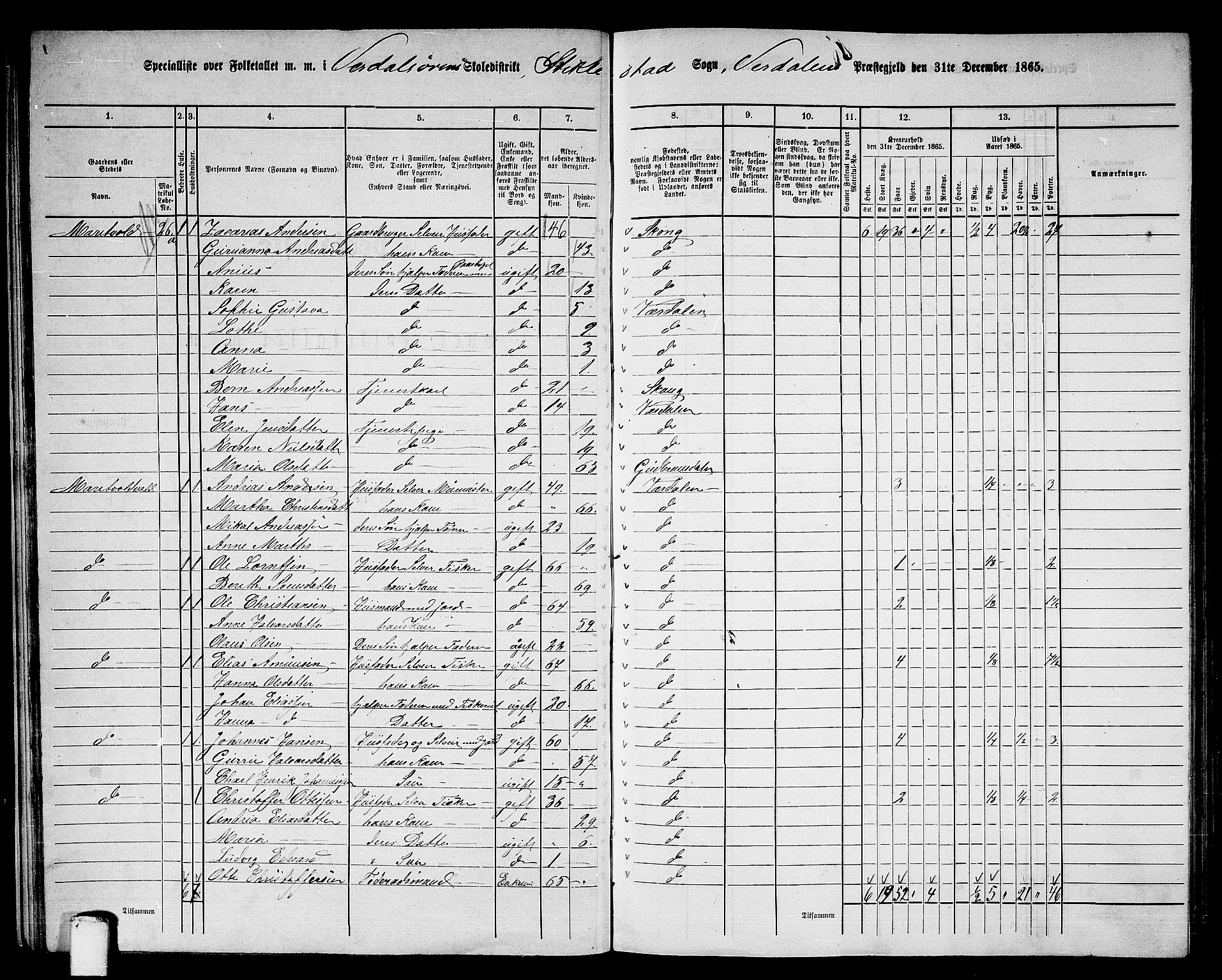 RA, 1865 census for Verdal, 1865, p. 25