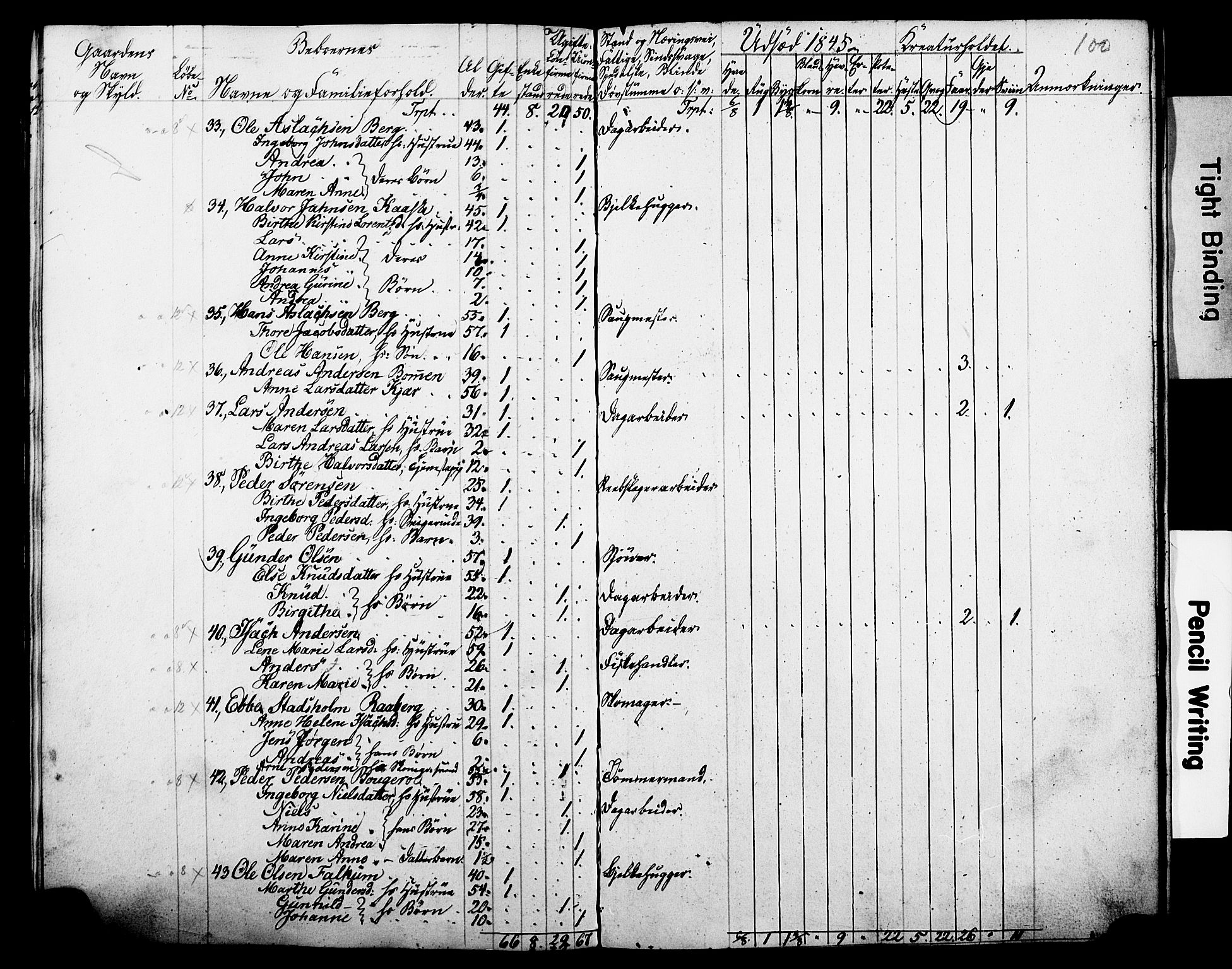 , Census 1845 for Gjerpen, 1845, p. 100