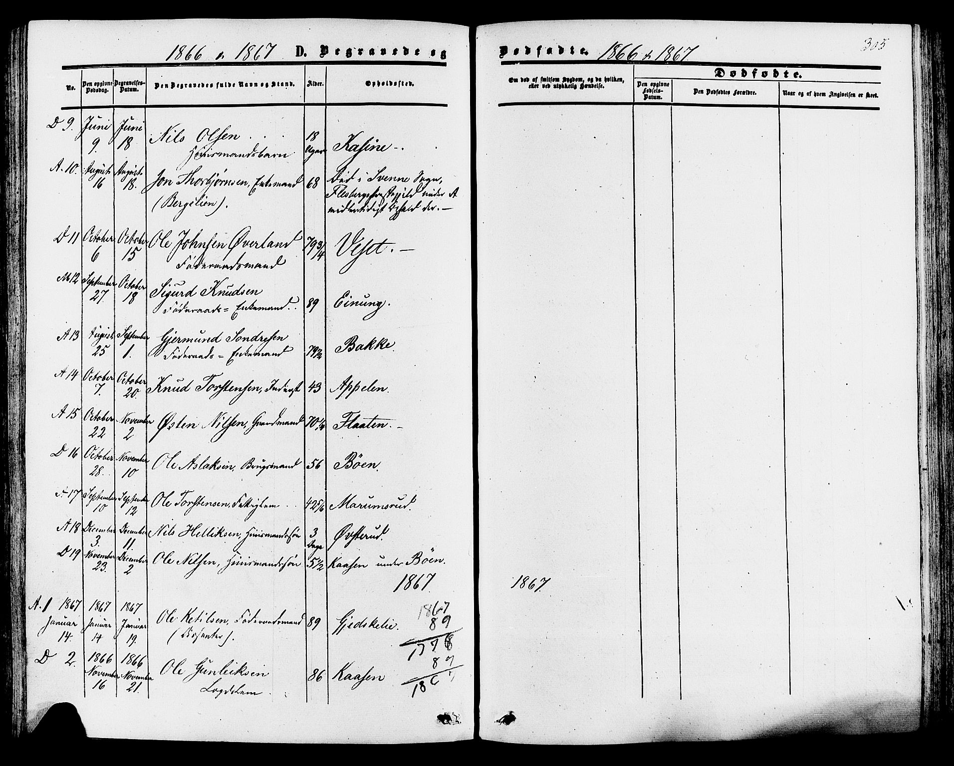 Tinn kirkebøker, SAKO/A-308/F/Fa/L0006: Parish register (official) no. I 6, 1857-1878, p. 305