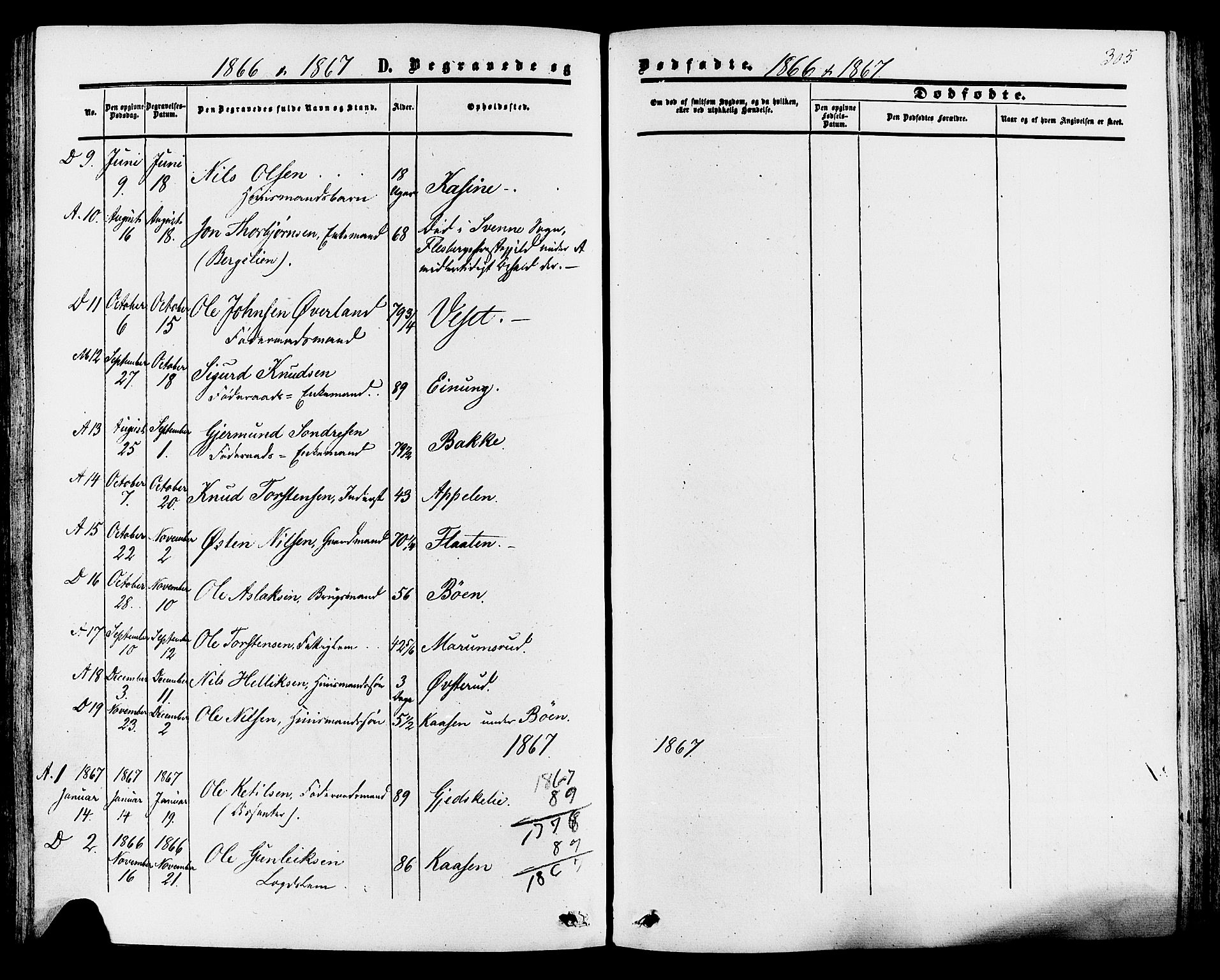 Tinn kirkebøker, AV/SAKO-A-308/F/Fa/L0006: Parish register (official) no. I 6, 1857-1878, p. 305