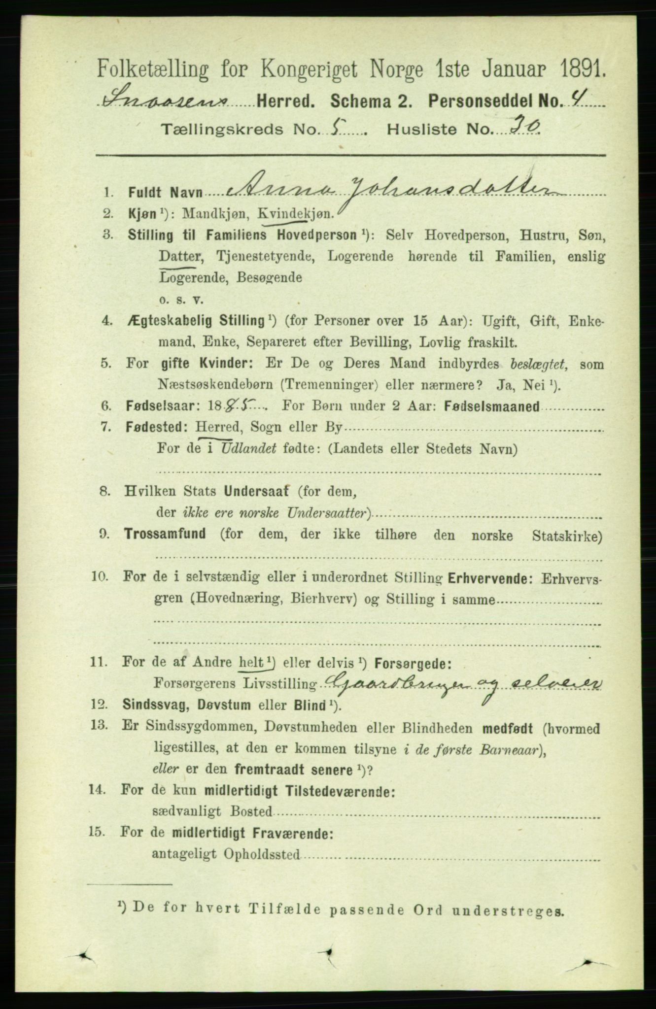 RA, 1891 census for 1736 Snåsa, 1891, p. 1622