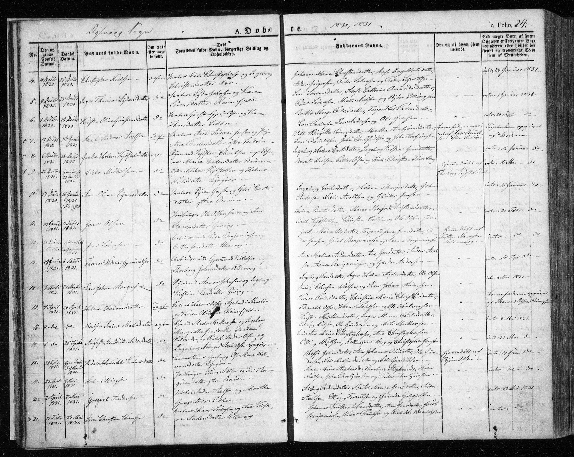 Dypvåg sokneprestkontor, SAK/1111-0007/F/Fa/Faa/L0004: Parish register (official) no. A 4, 1824-1840, p. 24