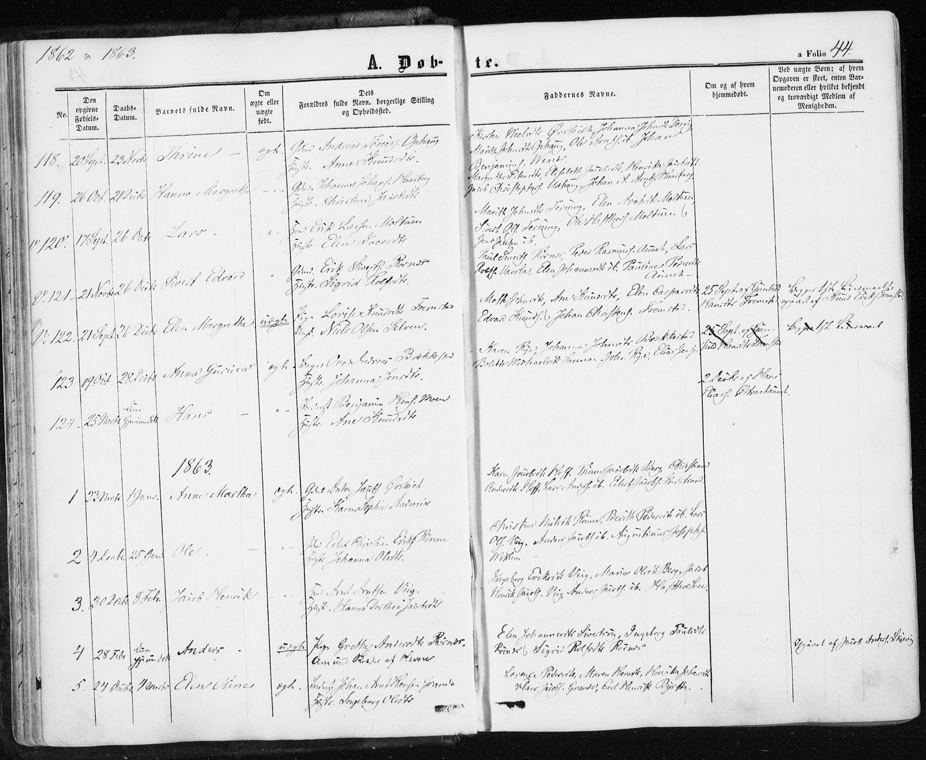 Ministerialprotokoller, klokkerbøker og fødselsregistre - Sør-Trøndelag, SAT/A-1456/659/L0737: Parish register (official) no. 659A07, 1857-1875, p. 44