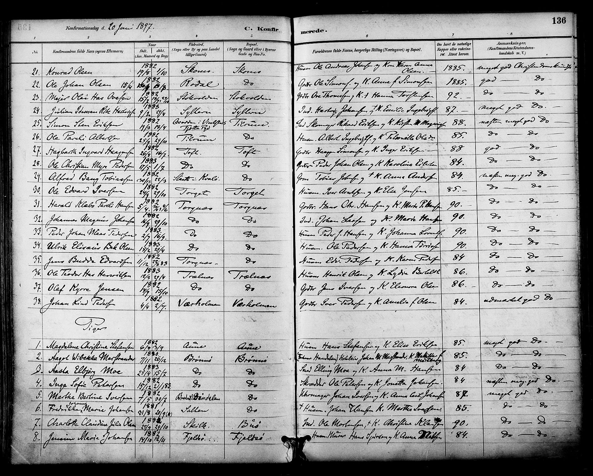 Ministerialprotokoller, klokkerbøker og fødselsregistre - Nordland, AV/SAT-A-1459/813/L0200: Parish register (official) no. 813A10, 1886-1900, p. 136