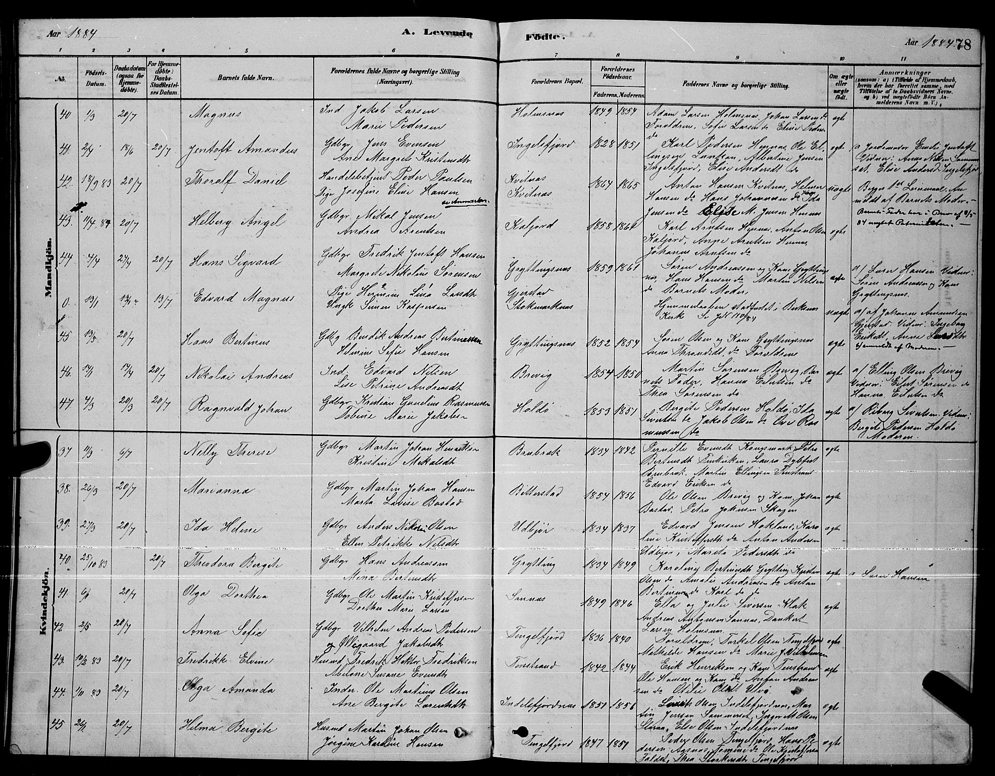Ministerialprotokoller, klokkerbøker og fødselsregistre - Nordland, SAT/A-1459/888/L1267: Parish register (copy) no. 888C05, 1878-1890, p. 78