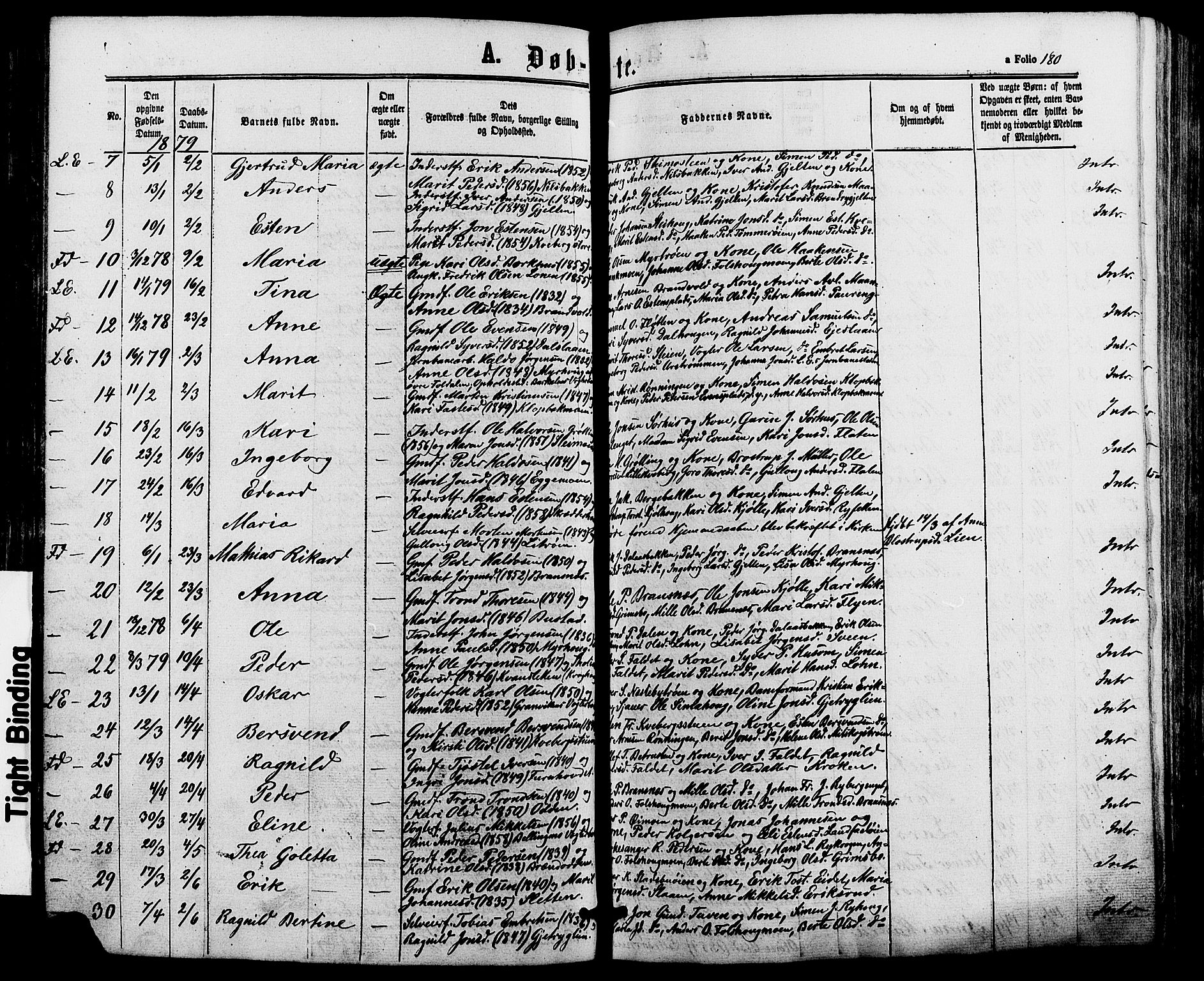 Alvdal prestekontor, AV/SAH-PREST-060/H/Ha/Haa/L0001: Parish register (official) no. 1, 1863-1882, p. 180