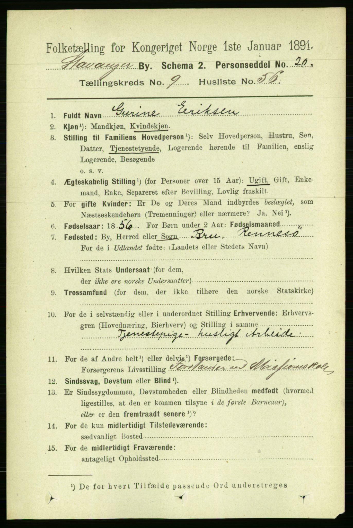 RA, 1891 census for 1103 Stavanger, 1891, p. 13206