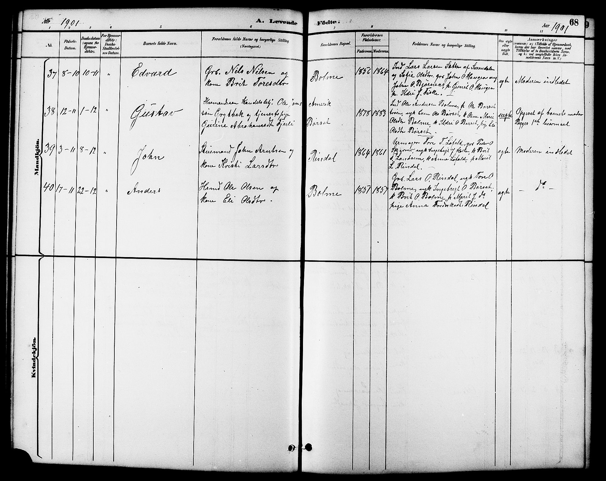 Ministerialprotokoller, klokkerbøker og fødselsregistre - Møre og Romsdal, SAT/A-1454/598/L1078: Parish register (copy) no. 598C03, 1892-1909, p. 68