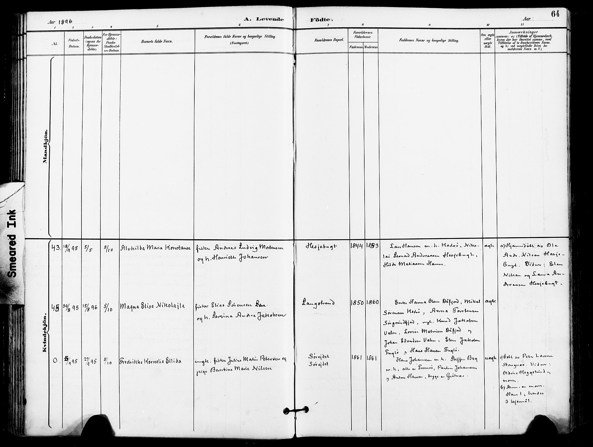 Karlsøy sokneprestembete, SATØ/S-1299/H/Ha/Haa/L0007kirke: Parish register (official) no. 7, 1891-1902, p. 64