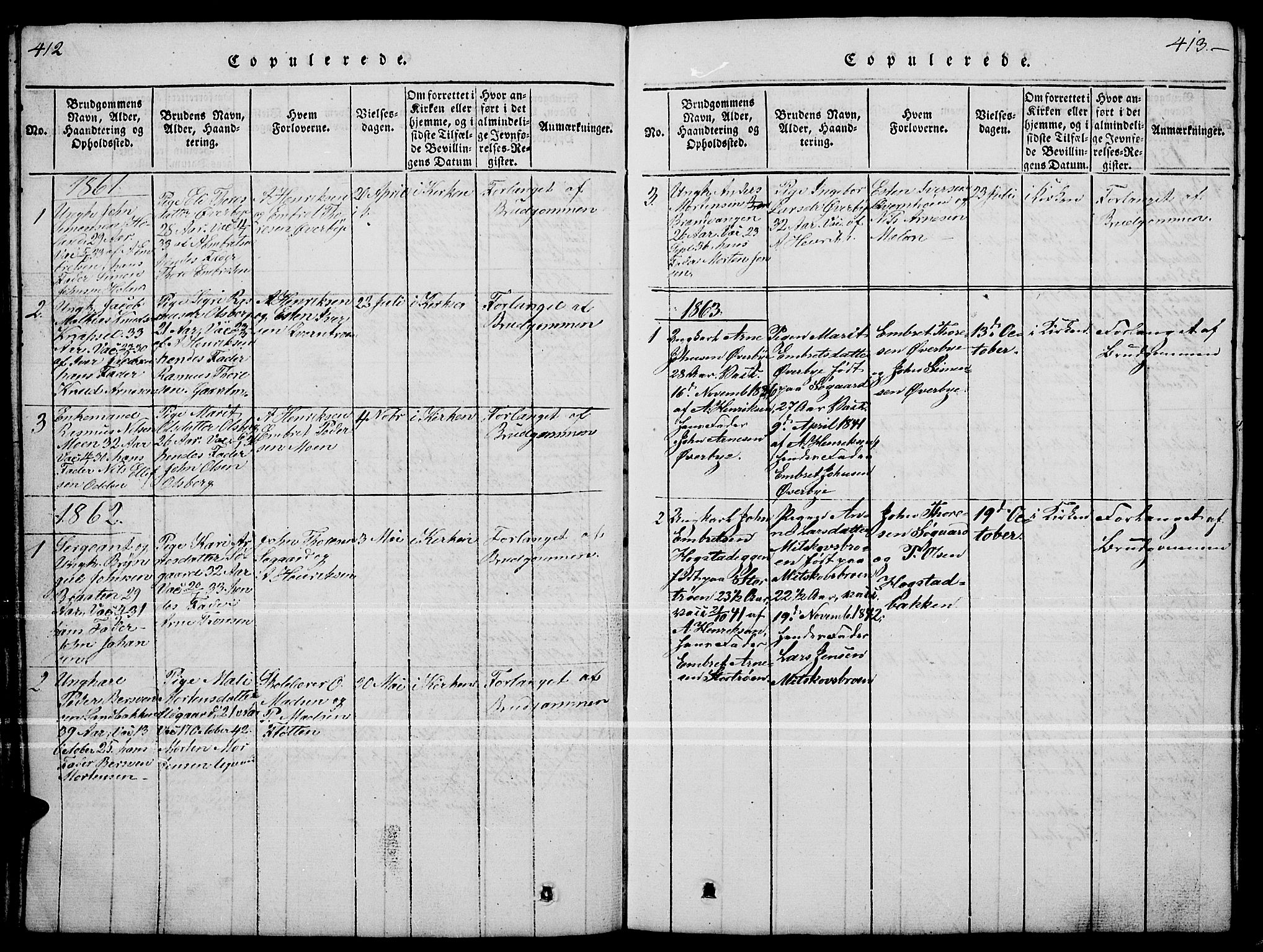 Tynset prestekontor, SAH/PREST-058/H/Ha/Hab/L0004: Parish register (copy) no. 4, 1814-1879, p. 412-413