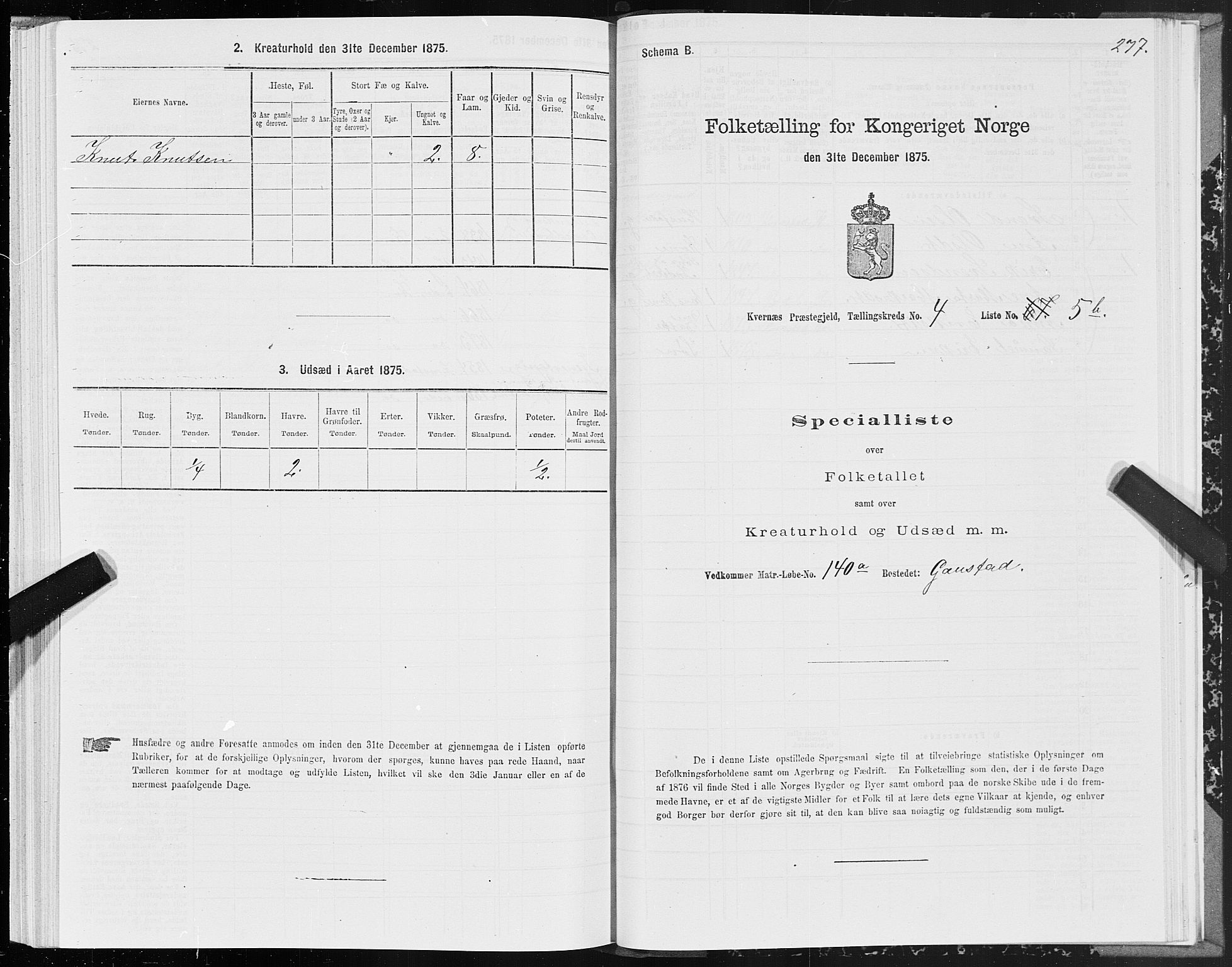 SAT, 1875 census for 1553P Kvernes, 1875, p. 2277