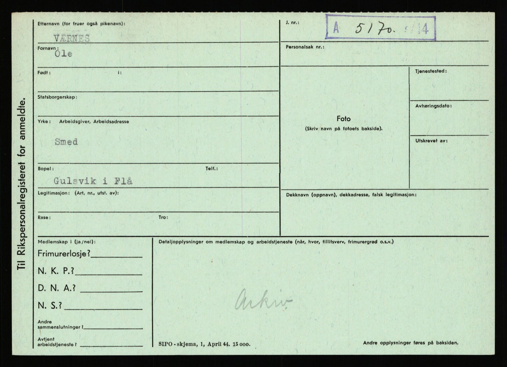 Statspolitiet - Hovedkontoret / Osloavdelingen, AV/RA-S-1329/C/Ca/L0016: Uberg - Øystese, 1943-1945, p. 1532