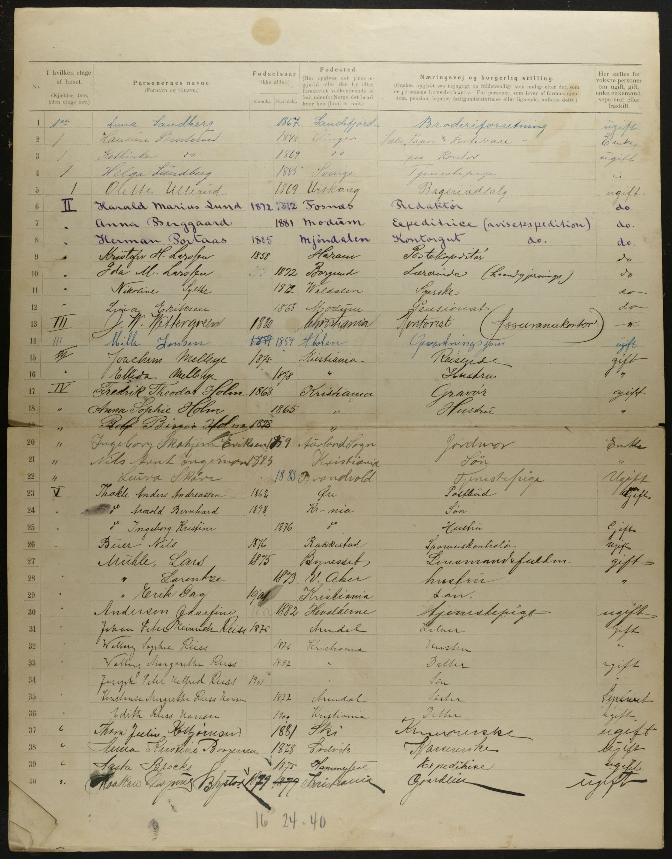 OBA, Municipal Census 1901 for Kristiania, 1901, p. 5737