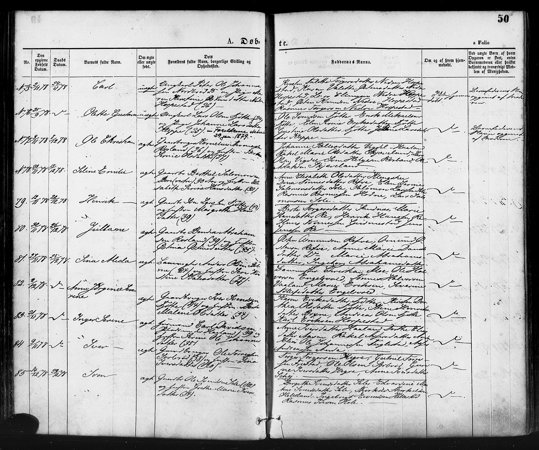 Klepp sokneprestkontor, AV/SAST-A-101803/001/3/30BA/L0006: Parish register (official) no. A 6, 1871-1885, p. 50