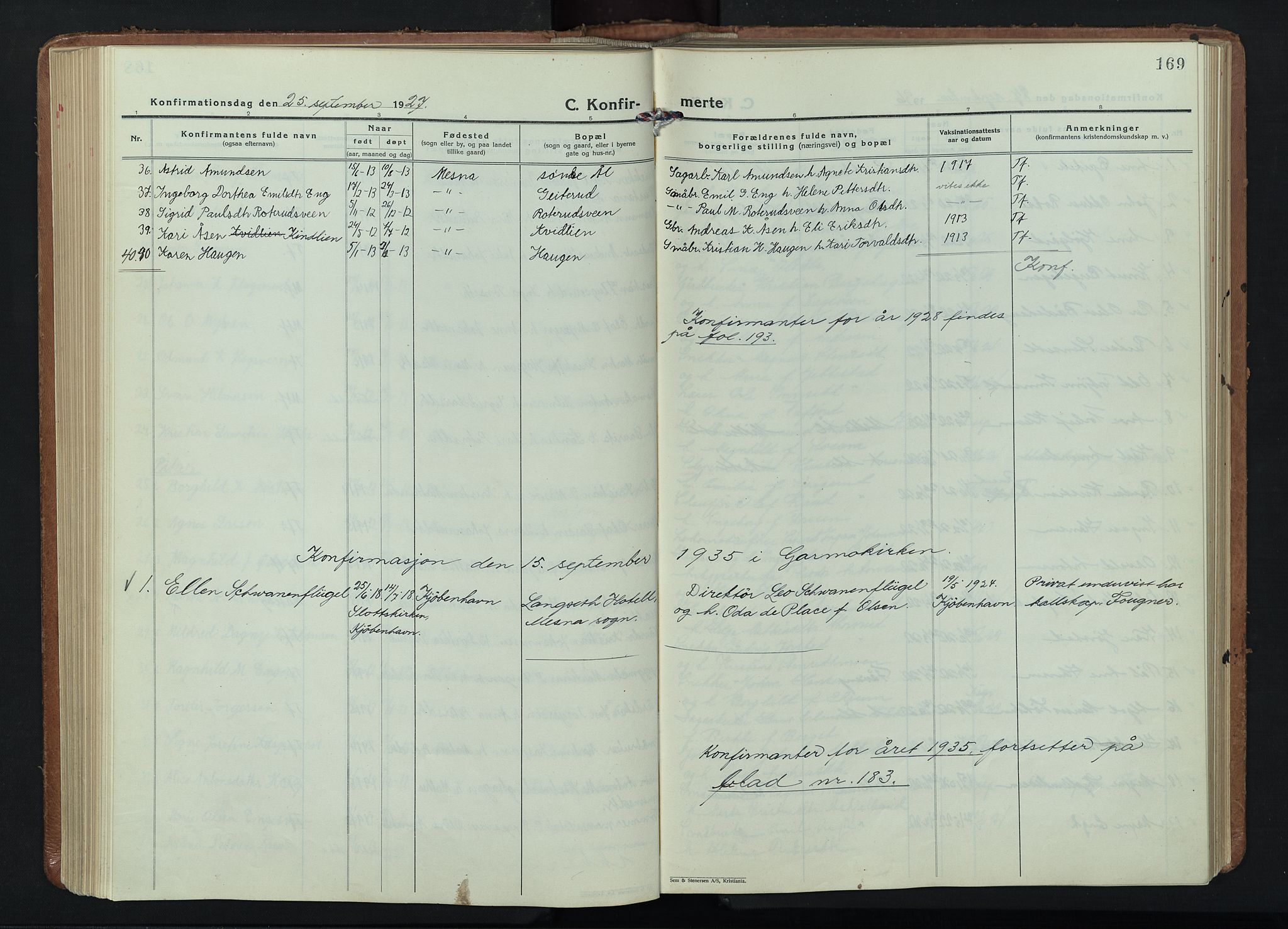 Fåberg prestekontor, SAH/PREST-086/H/Ha/Hab/L0015: Parish register (copy) no. 15, 1924-1949, p. 169