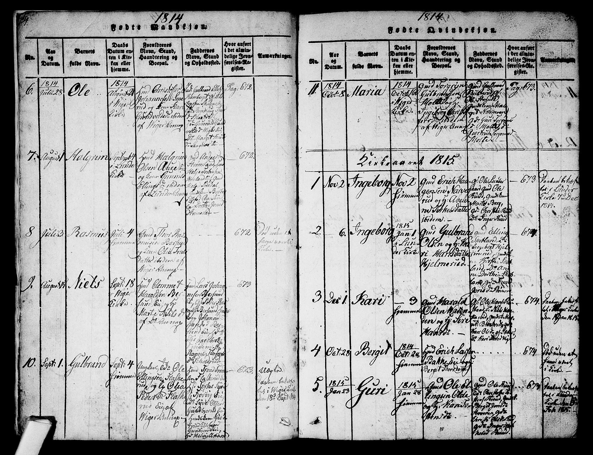 Norderhov kirkebøker, SAKO/A-237/G/Ga/L0003: Parish register (copy) no. I 3 /2, 1814-1876, p. 4-5