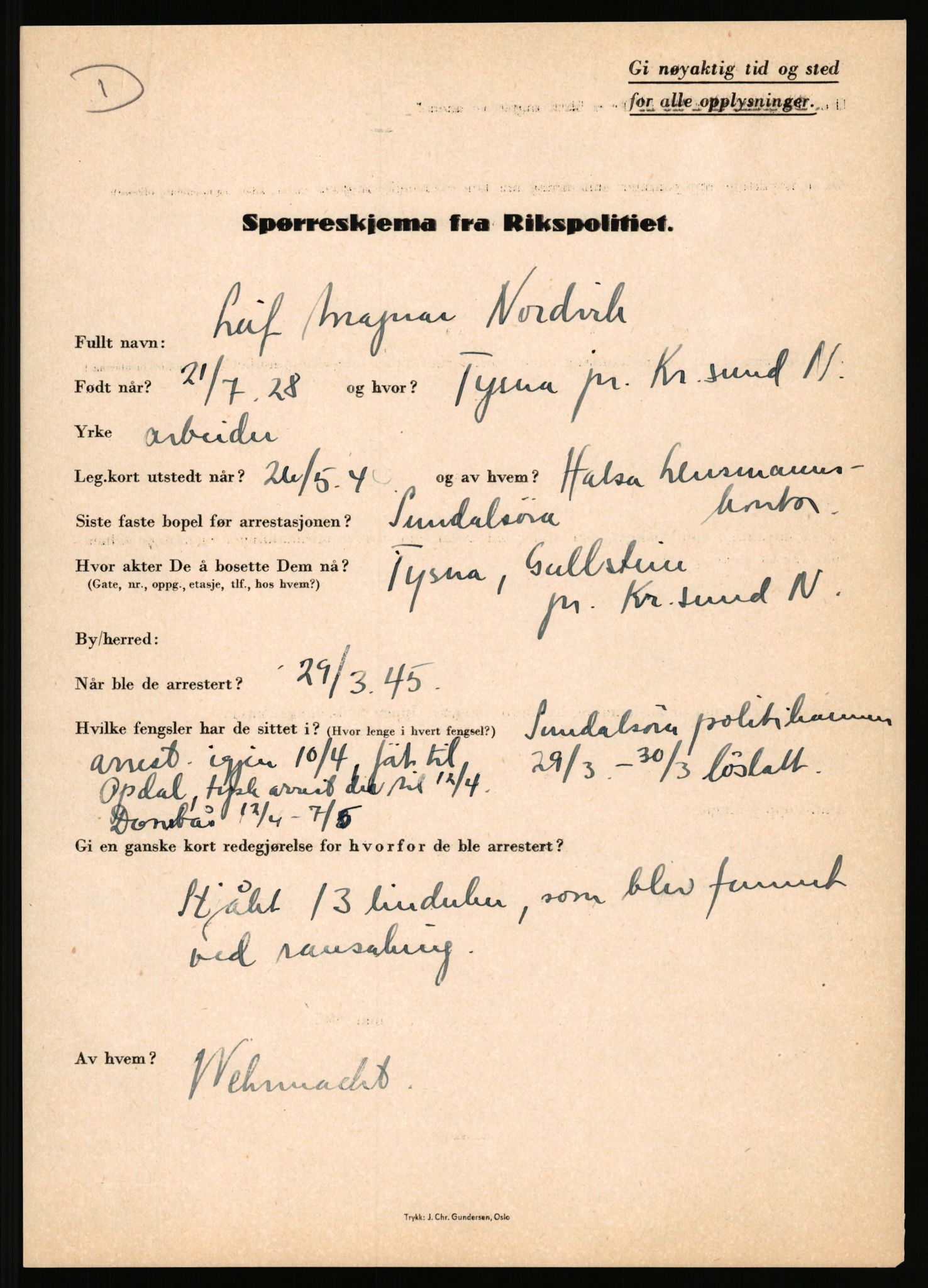 Rikspolitisjefen, AV/RA-S-1560/L/L0012: Mogensen, Øivind - Noraas, Lars, 1940-1945, p. 1078