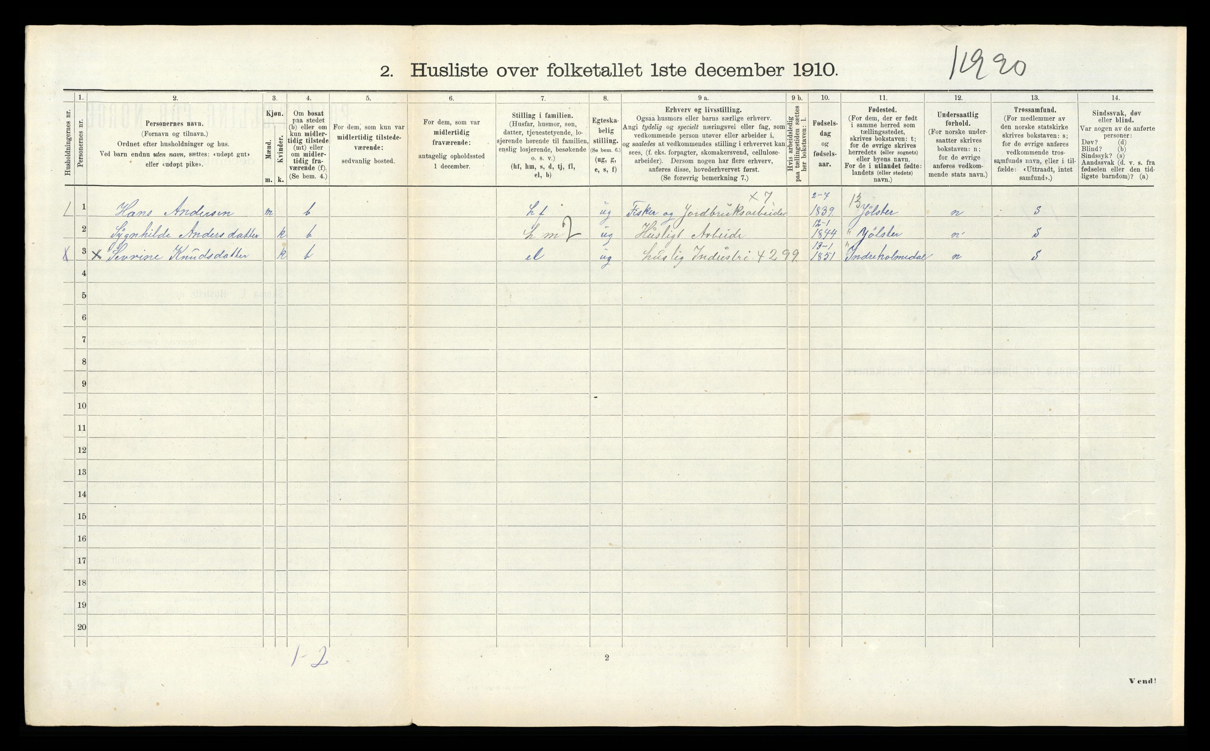 RA, 1910 census for Kinn, 1910, p. 1245