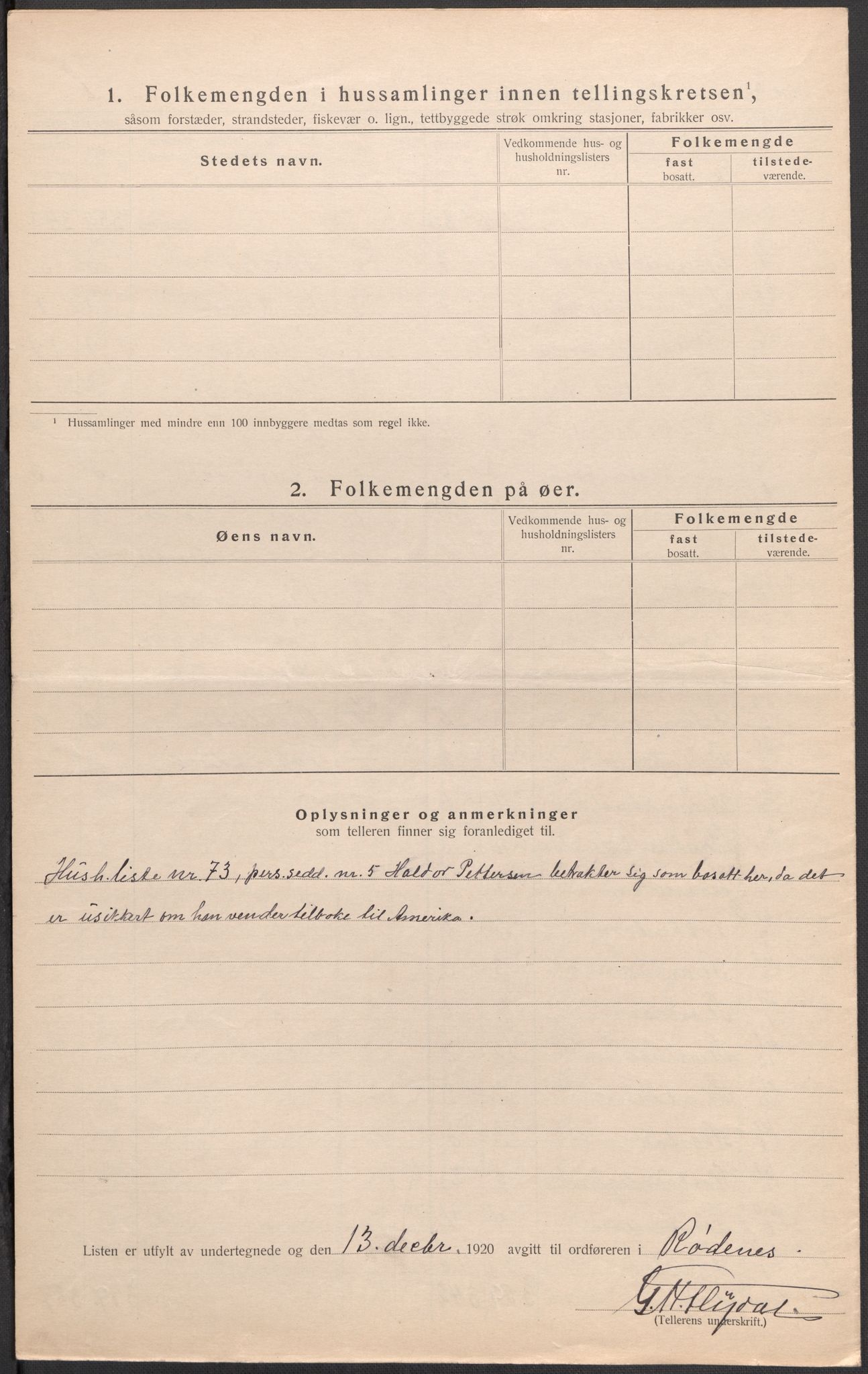 SAO, 1920 census for Rødenes, 1920, p. 20