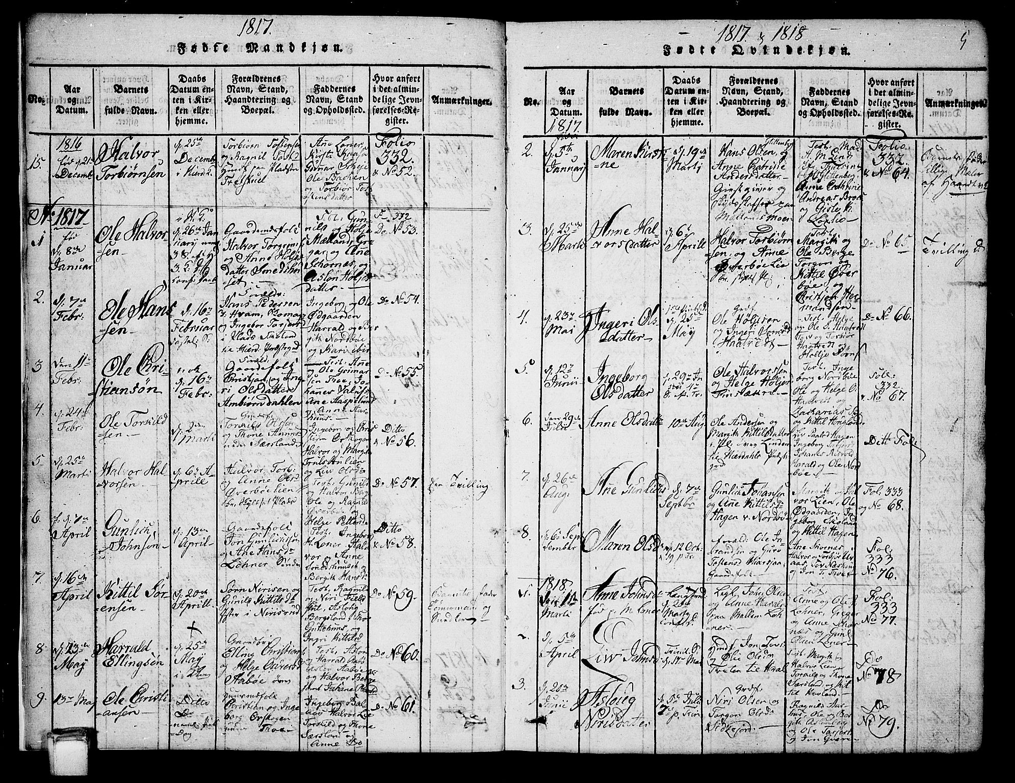 Hjartdal kirkebøker, SAKO/A-270/G/Ga/L0001: Parish register (copy) no. I 1, 1815-1842, p. 5