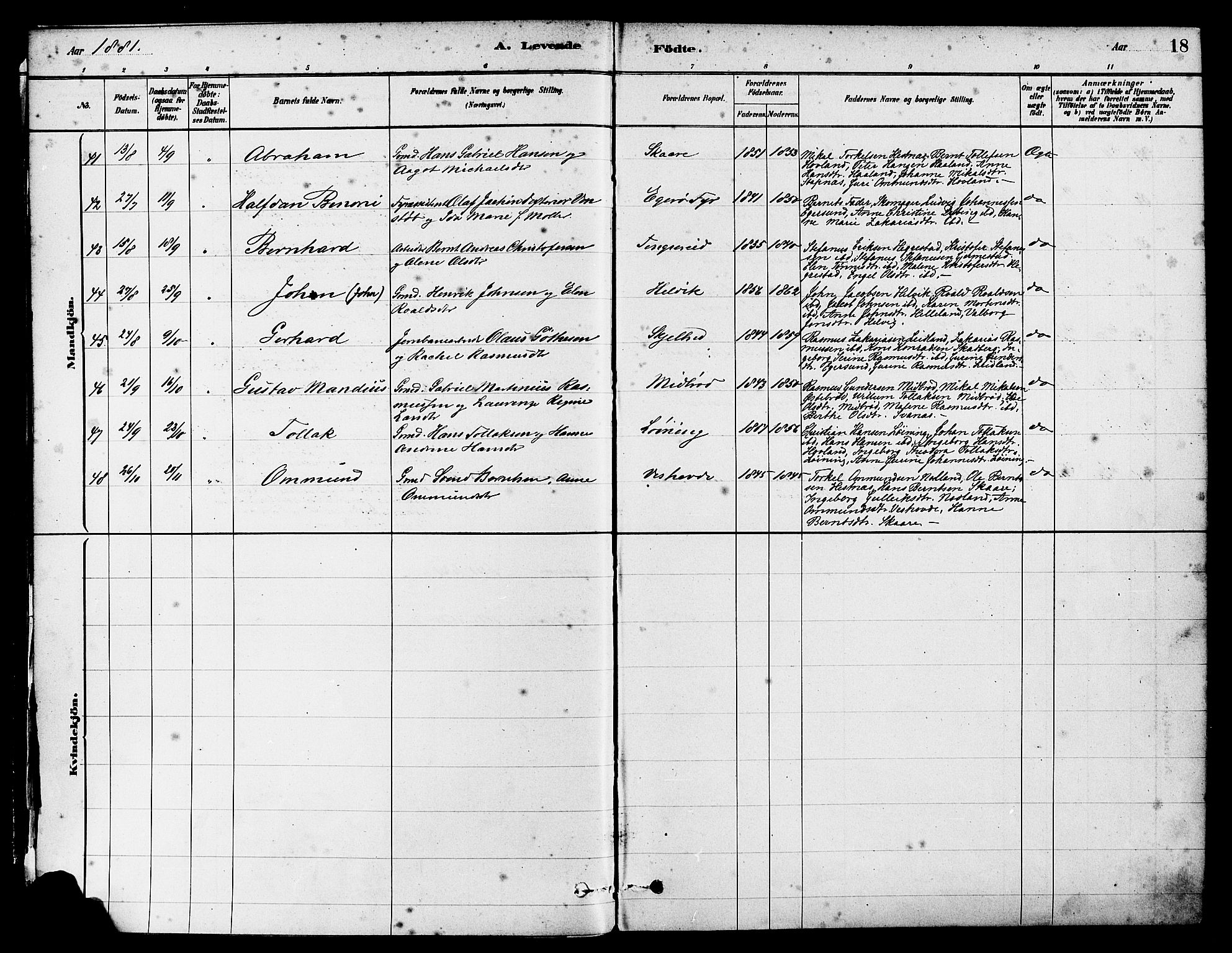 Eigersund sokneprestkontor, AV/SAST-A-101807/S08/L0017: Parish register (official) no. A 14, 1879-1892, p. 18