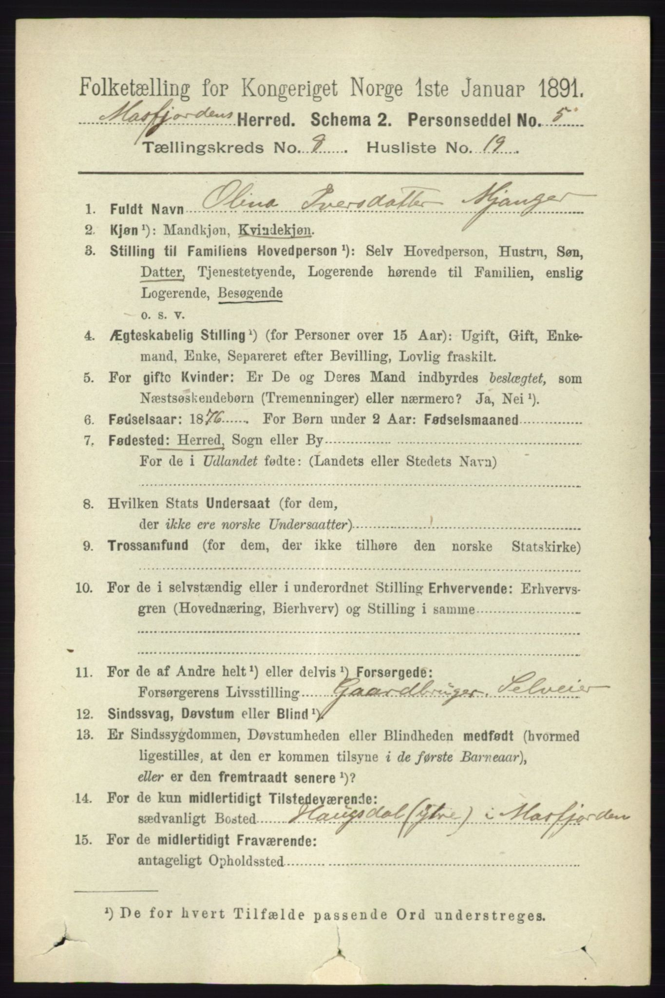 RA, 1891 census for 1266 Masfjorden, 1891, p. 1687