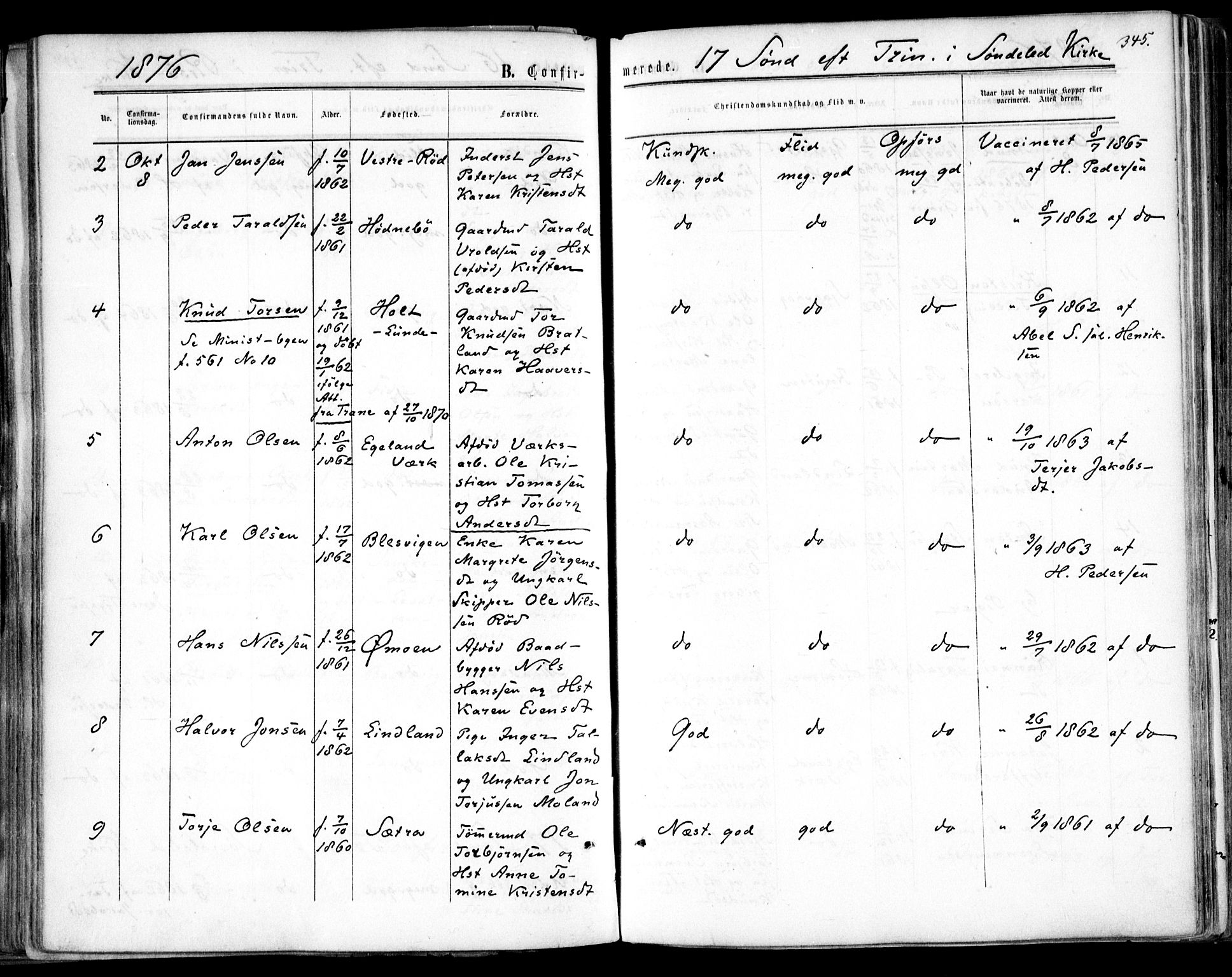 Søndeled sokneprestkontor, AV/SAK-1111-0038/F/Fa/L0003: Parish register (official) no. A 3, 1861-1879, p. 345