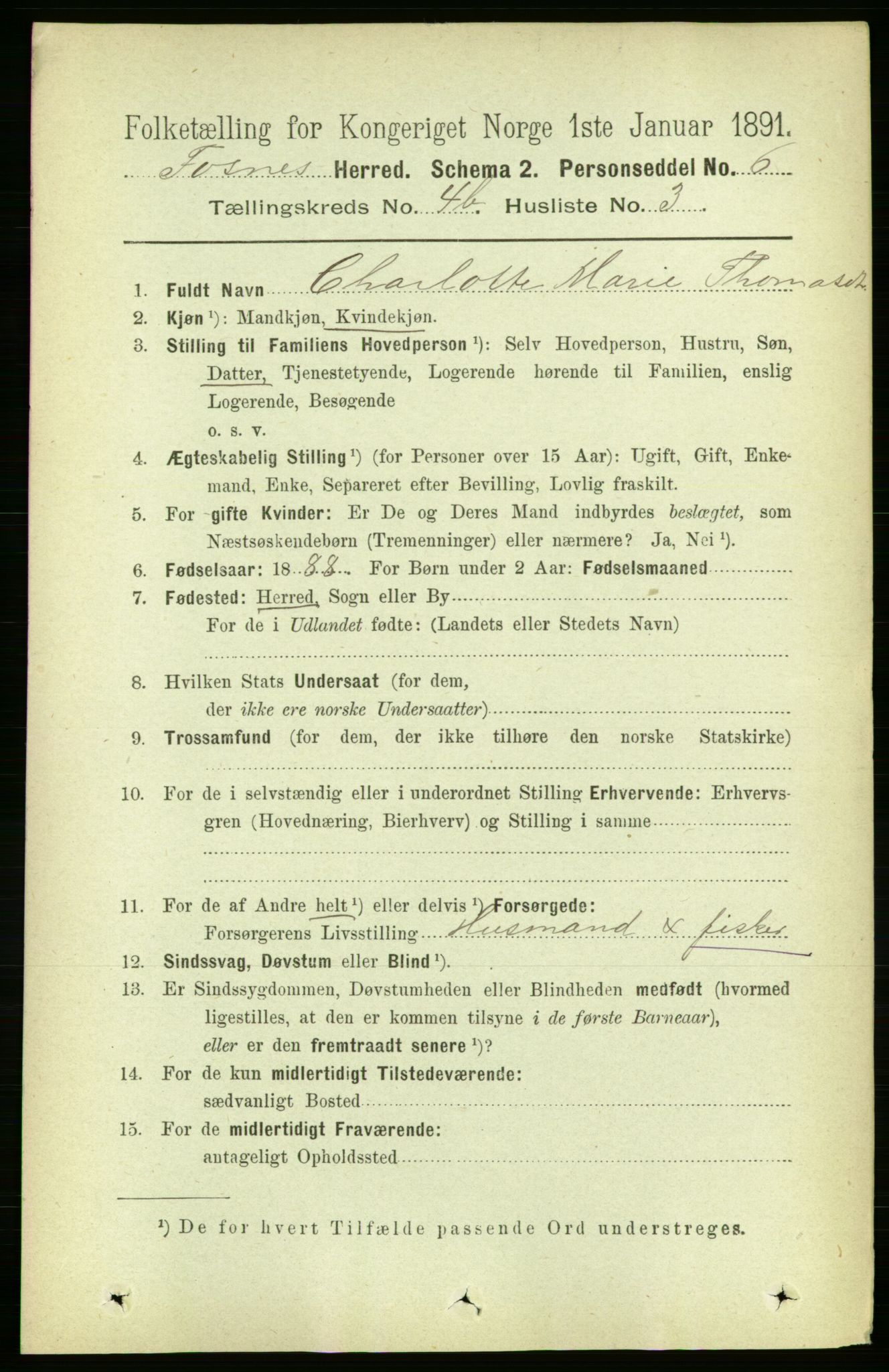 RA, 1891 census for 1748 Fosnes, 1891, p. 1728