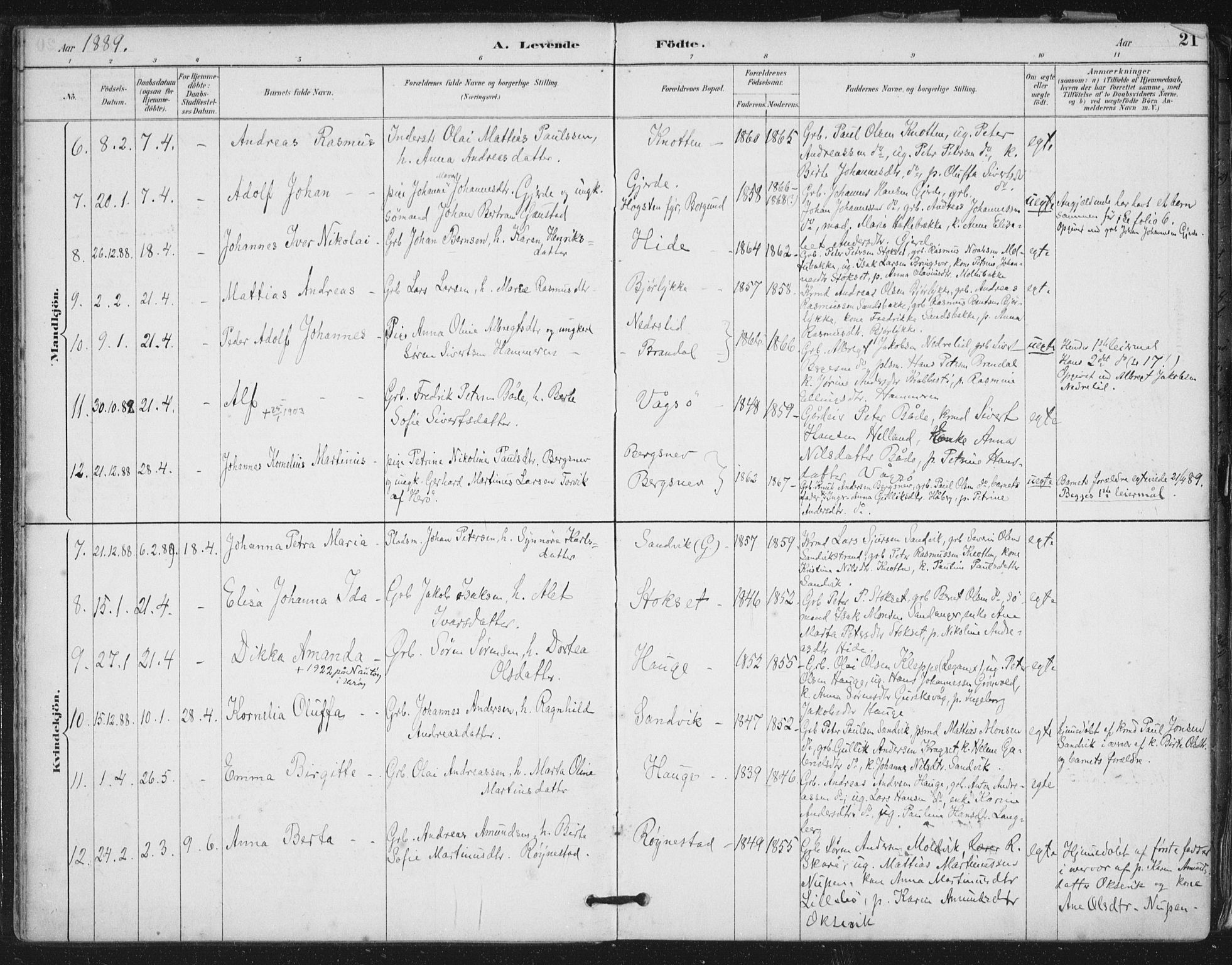 Ministerialprotokoller, klokkerbøker og fødselsregistre - Møre og Romsdal, AV/SAT-A-1454/503/L0037: Parish register (official) no. 503A05, 1884-1900, p. 21