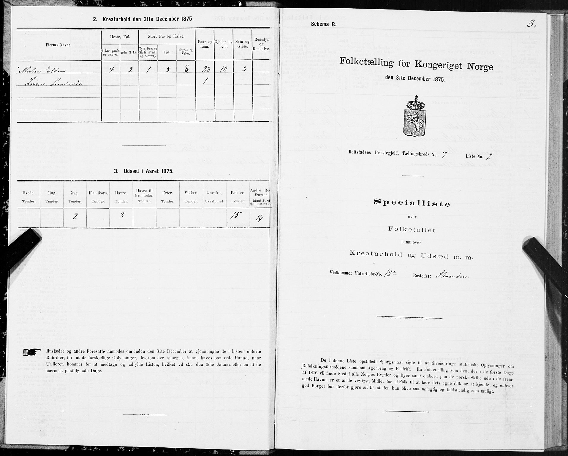 SAT, 1875 census for 1727P Beitstad, 1875, p. 5003