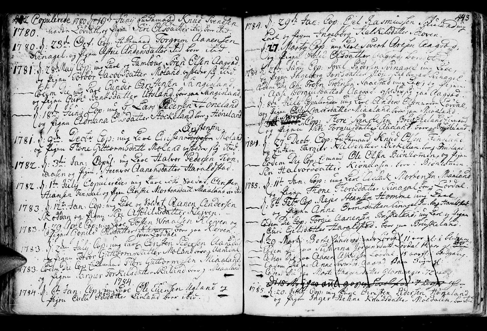 Holum sokneprestkontor, AV/SAK-1111-0022/F/Fa/Fab/L0004: Parish register (official) no. A 4, 1774-1847, p. 442-443