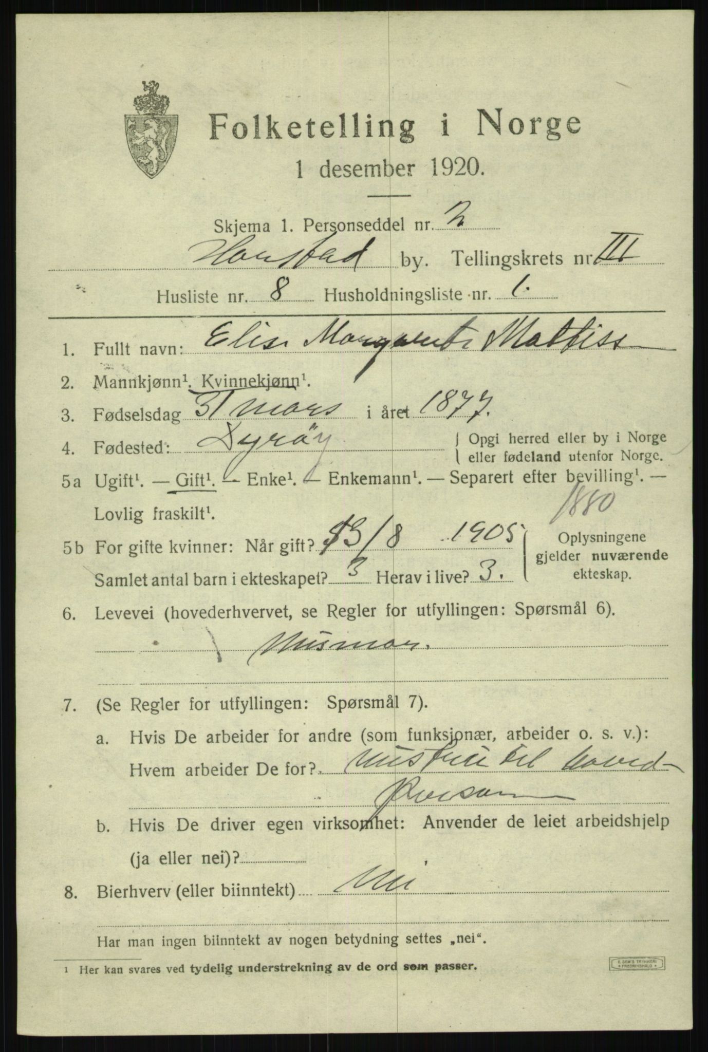 SATØ, 1920 census for Harstad, 1920, p. 4304