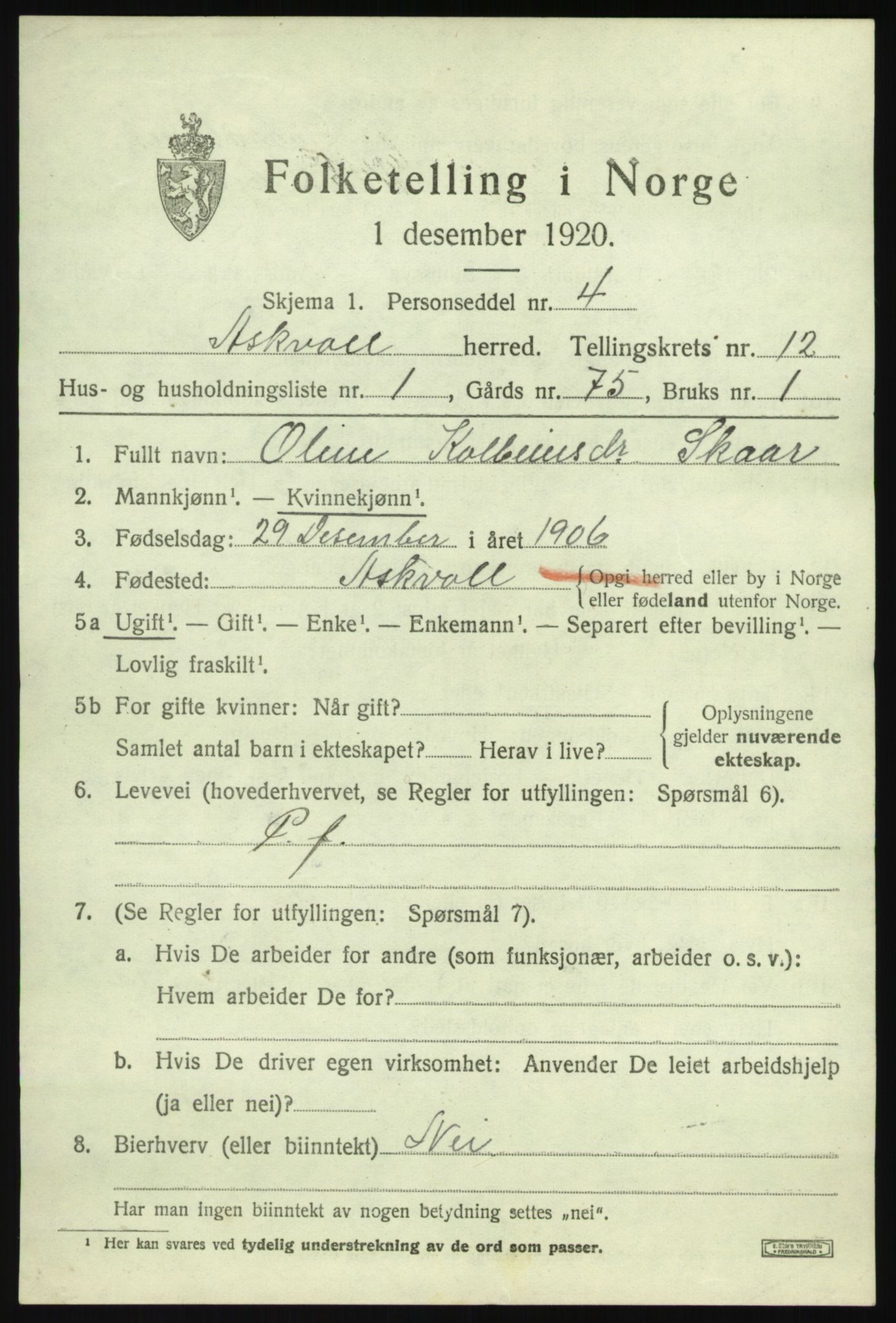 SAB, 1920 census for Askvoll, 1920, p. 4668