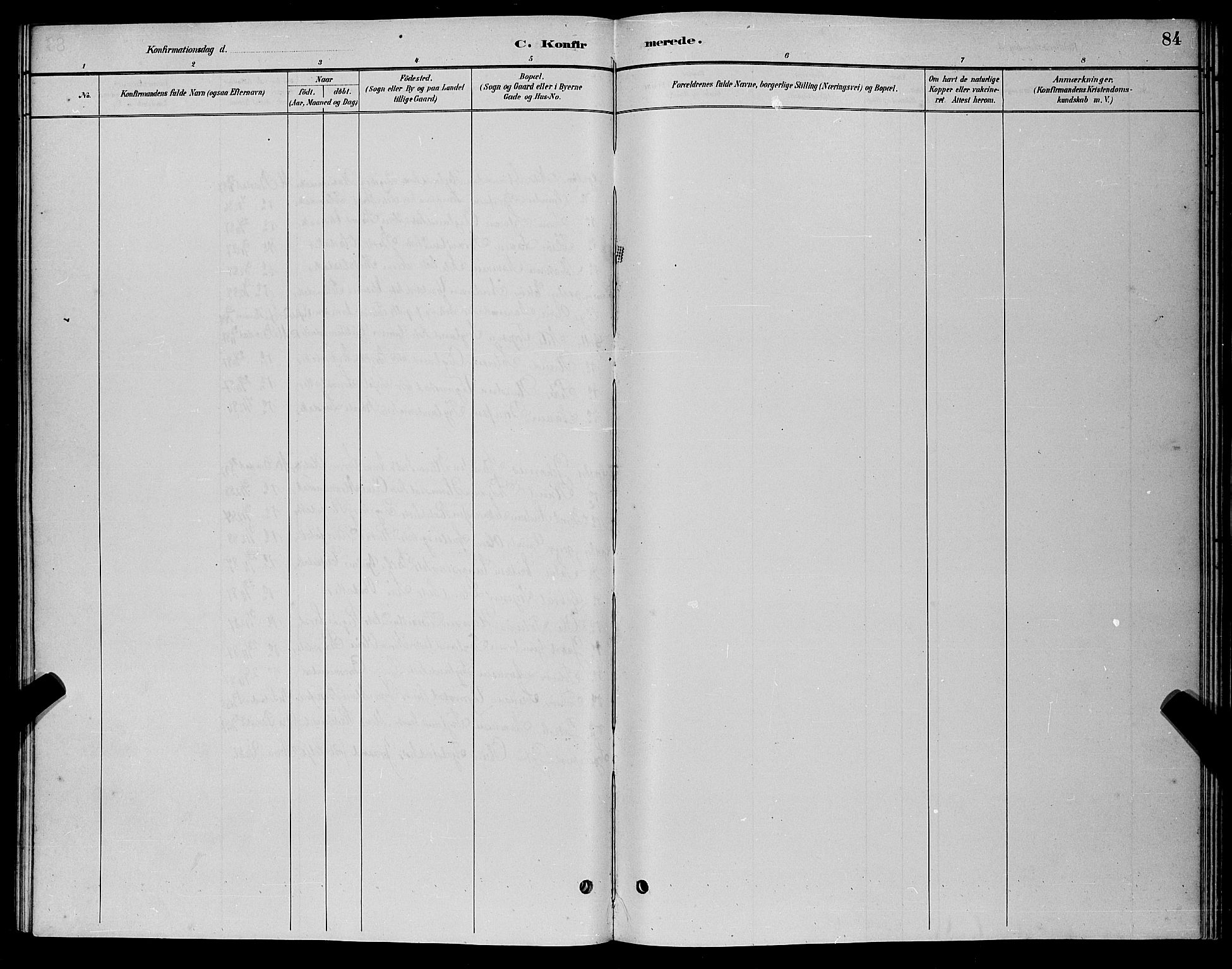 Nord-Audnedal sokneprestkontor, AV/SAK-1111-0032/F/Fb/Fbb/L0003: Parish register (copy) no. B 3, 1882-1900, p. 84