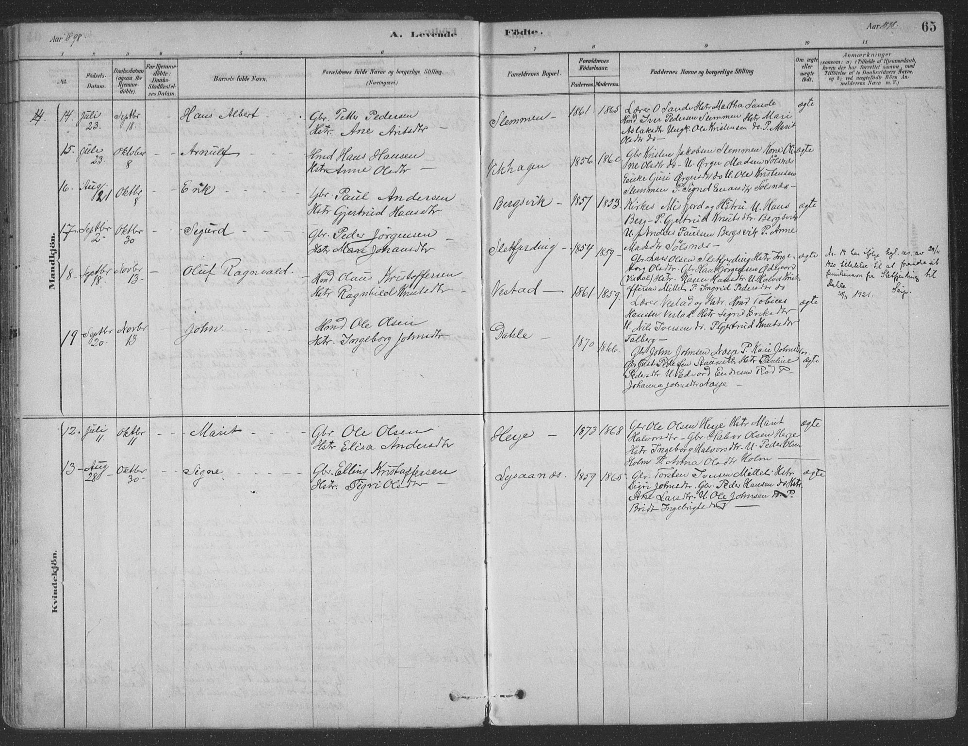 Ministerialprotokoller, klokkerbøker og fødselsregistre - Møre og Romsdal, AV/SAT-A-1454/547/L0604: Parish register (official) no. 547A06, 1878-1906, p. 65